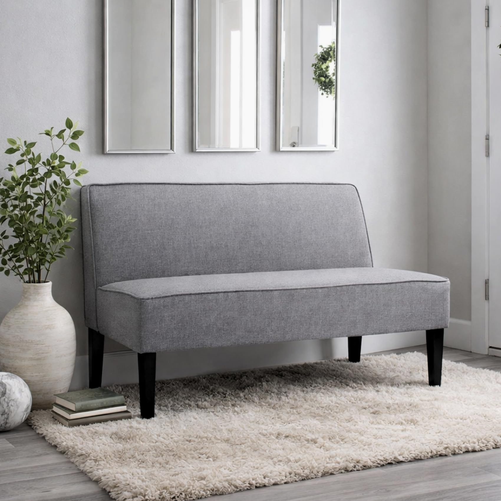 50 Loveseat Sofa Modern Two-Seater Compact Upholstered Sofa for Small Space Bedroom Hallway Bench Grey