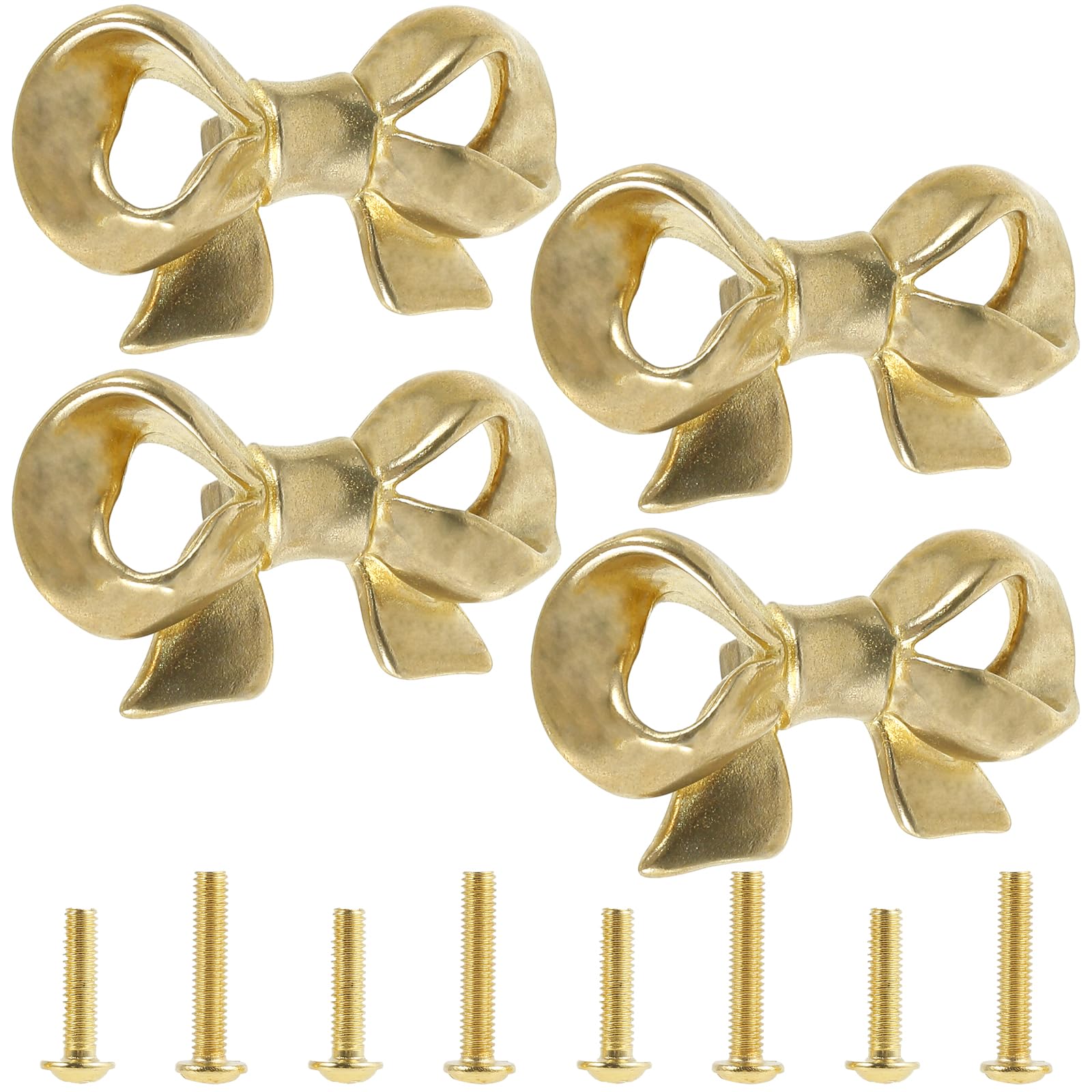 PTMTFYL 4 Pcs Bow Drawer Knobs, Brass Cabinets Handle, Gold Drawer Pulls, Bow Tie Dresser Decorative Elegant Cupboard Pulls, Wear Resistant Furniture
