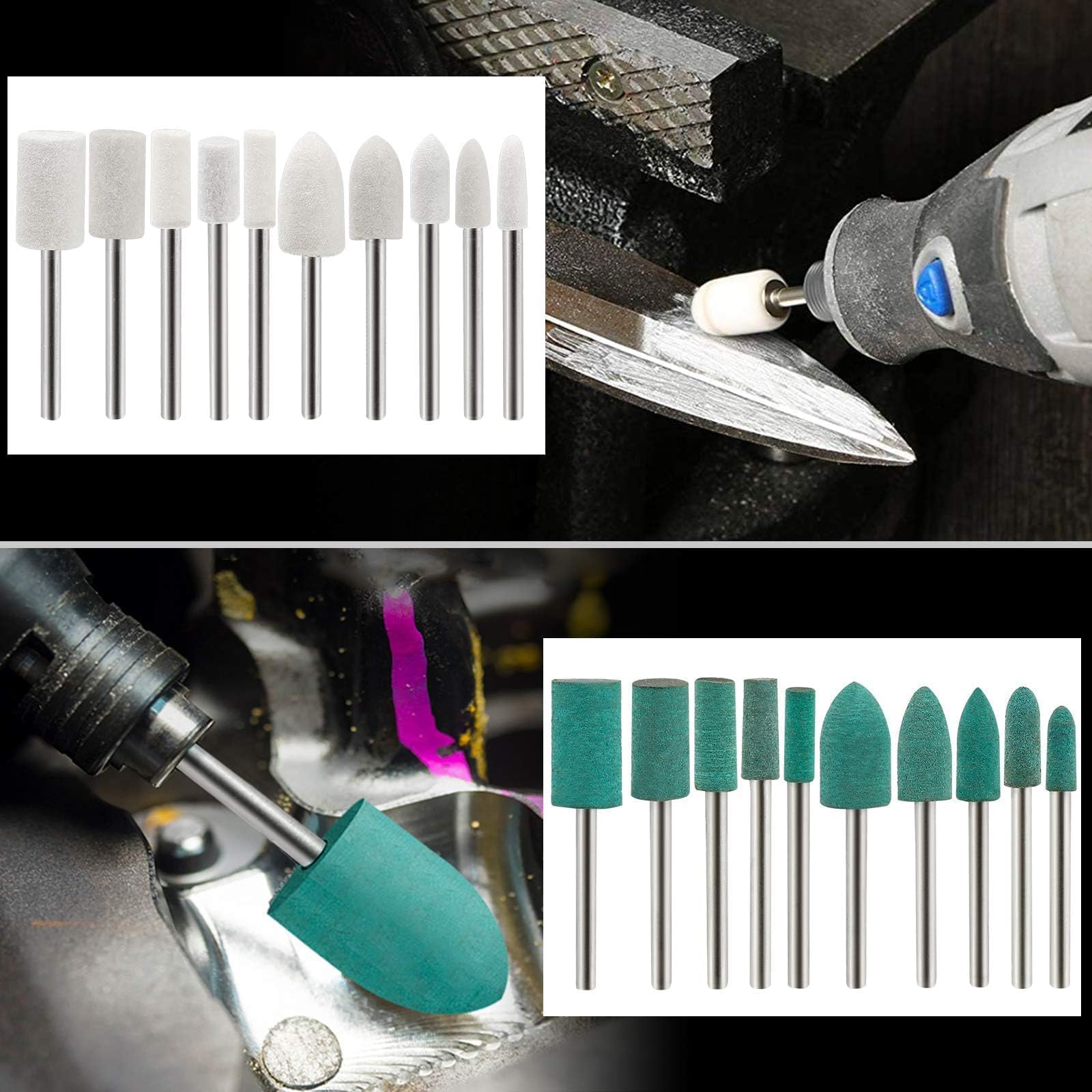 50 pièces mèches de polissage montées meulage polissage meules, outils de meulage laine/sésame/caoutchouc/peau de vache ensemble d'accessoires pour outils rotatifs tige de 3 mm