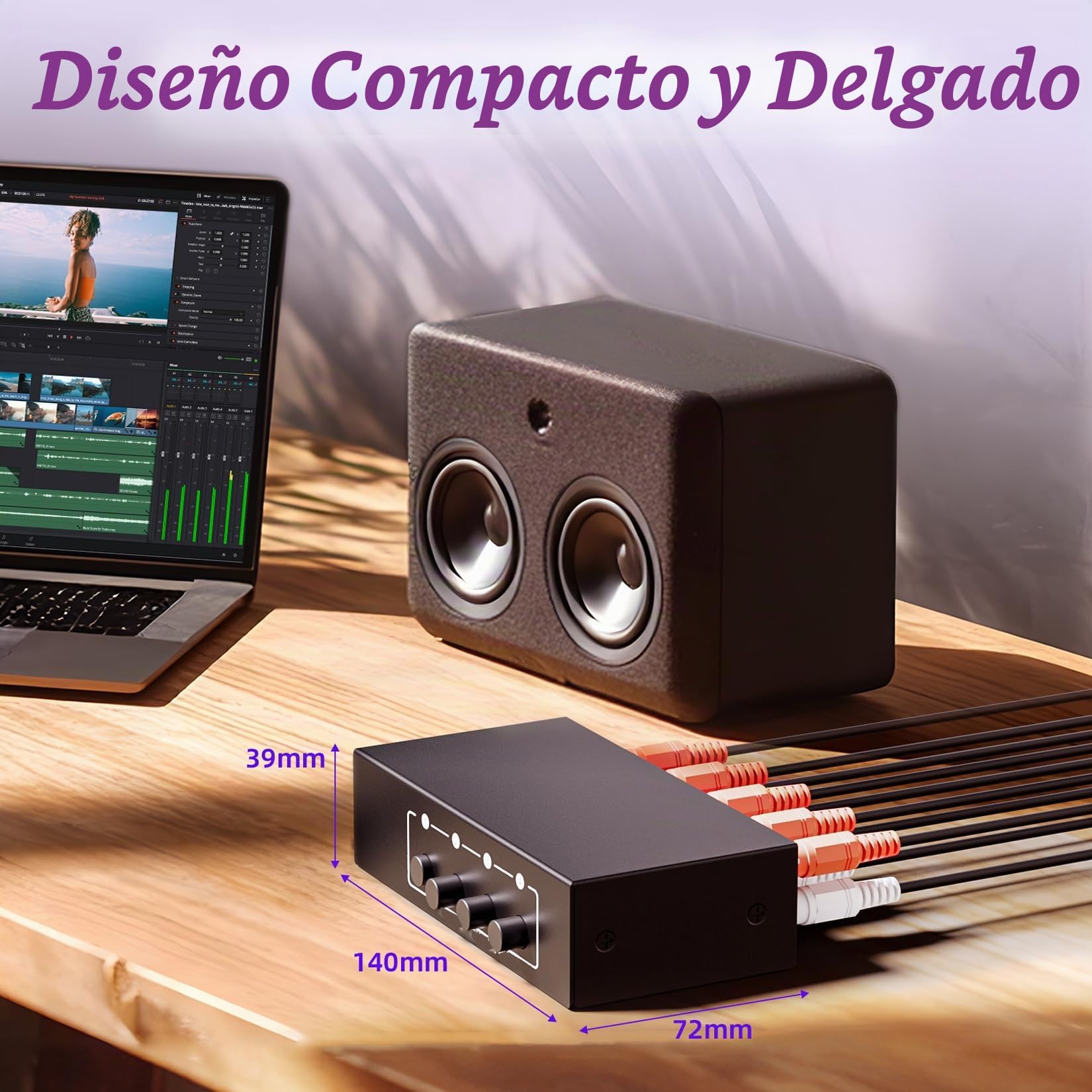 BolAAzuL - Divisor de audio auxiliar de 3,5 mm + RCA L/R, 1 en 4 salidas, caja distribuidora de audio estéreo de 4 canales de 4 canales para reproductor de DVD, consola de juegos, auriculares, altavoz
