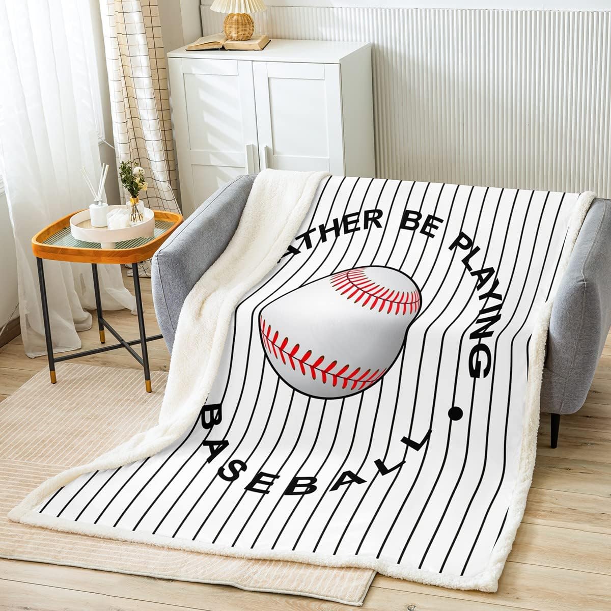 Baseball Fleece Blanket Boys Ball Sports Theme Sherpa Throw Blanket for Kids Teens Ultra Soft Baseball Games Lover Plush Blanket Black White Stripe Fuzzy Blanket Baby 30"x40" Multi 15 30"x40