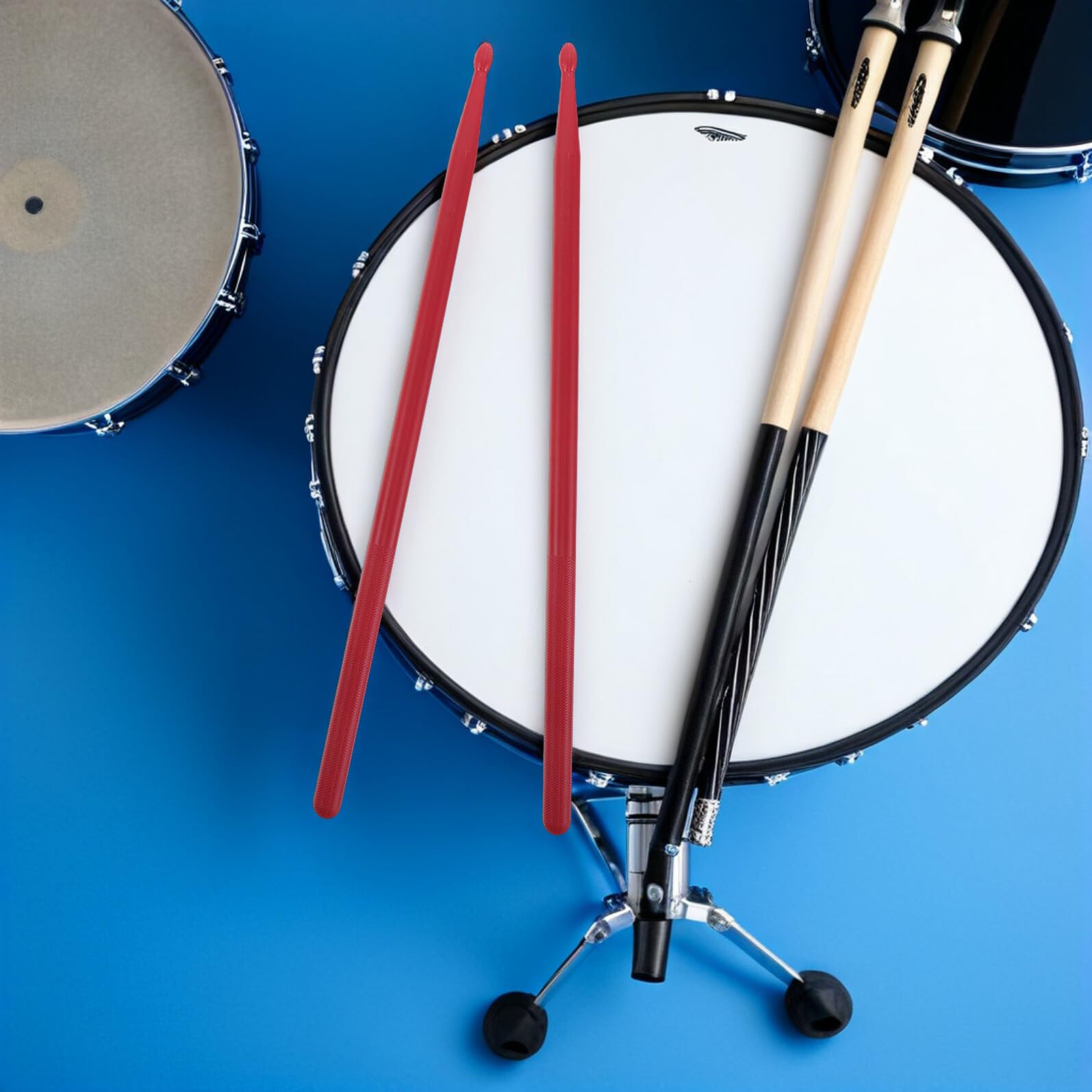 TOYANDONA Juego de Baquetas y Escobillas de Percusión 8 Piezas con Funda Portátil Antideslizante Roja y Cepillos de Nylon Azul y Madera para Batería Jazz y Acústica
