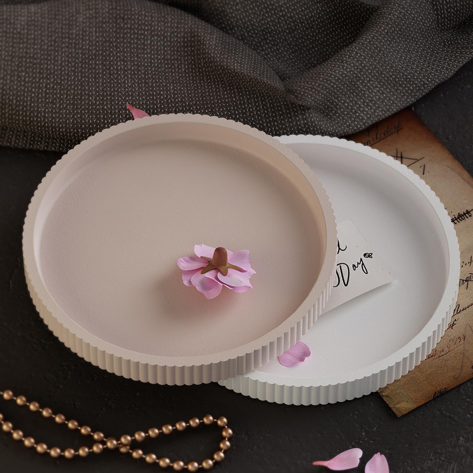 Stampi In Silicone Per Resina A Forma Di Vassoio - 2 Pezzi, Rotondo E Quadrato, Con Decorazione A Fiocco, Per Sottobicchieri E Portagioie - 4