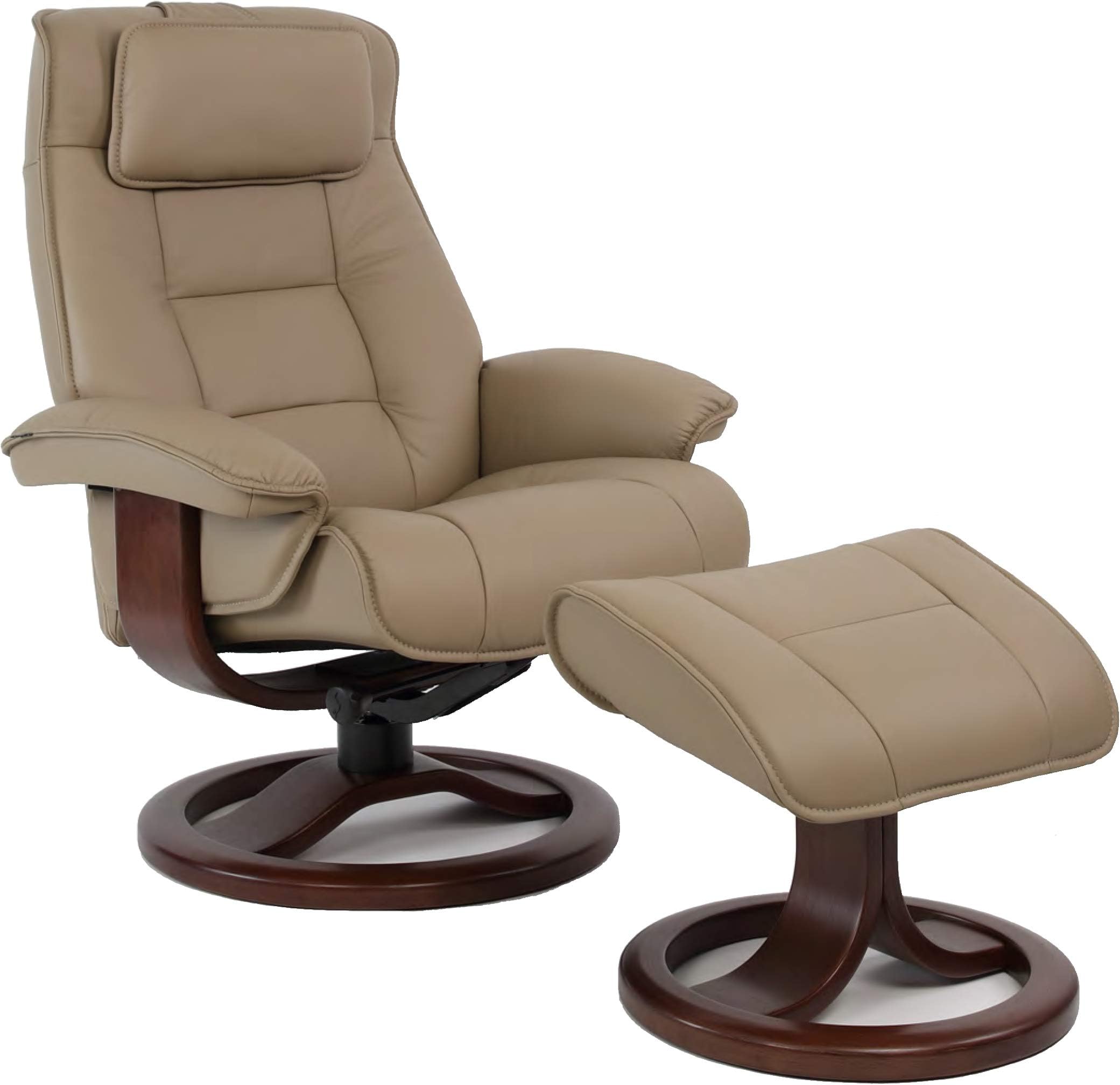 Fjords Mustang Large Leather Recliner Chair and Ottoman Norwegian Ergonomic Furniture Nordic Line Genuine Stone Leather Teak Wood