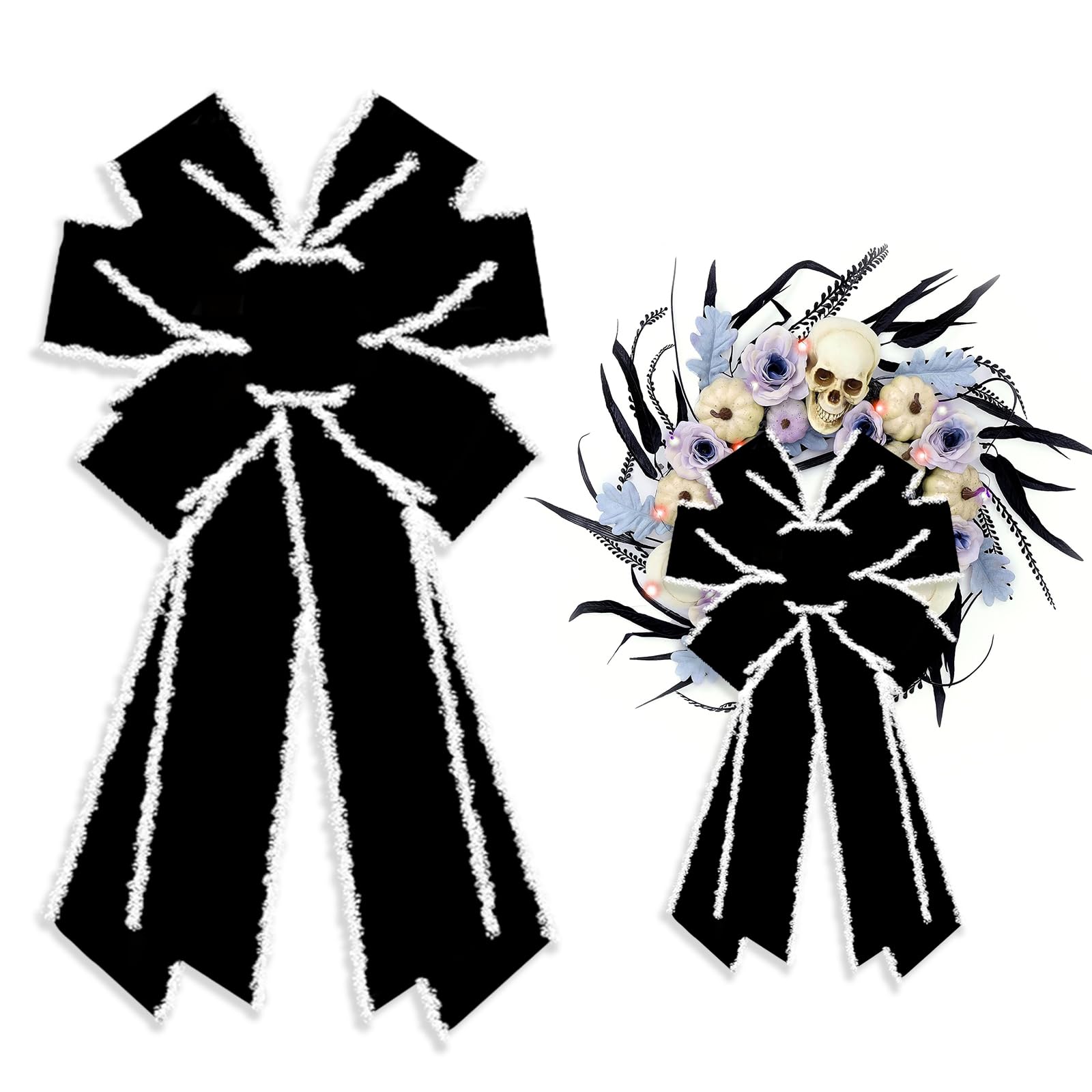 ALIBBON Large Halloween Bows for Wreaths, Halloween Wreath Bows, Black Velvet Bows for Front Door, Halloween Decor, Black Bows for Wreath Indoor Outdoor Halloween Christmas Party Decoration