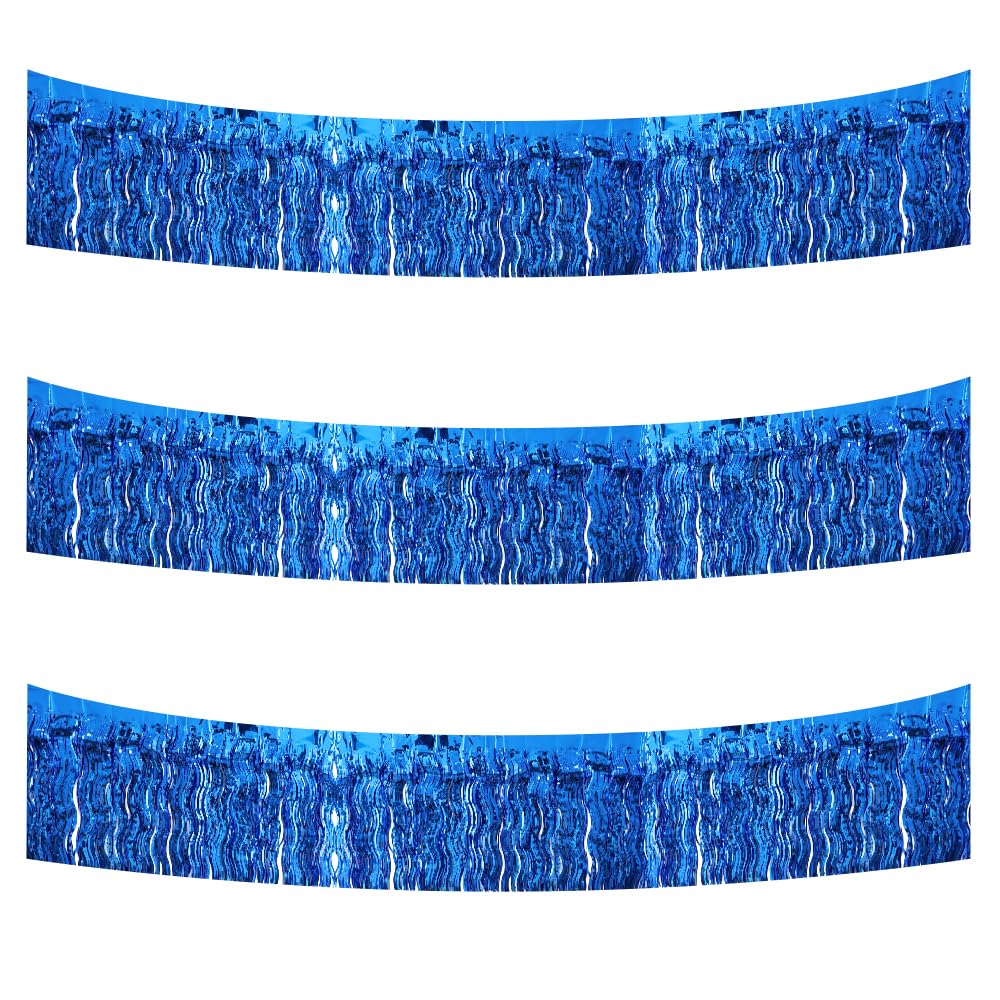 BEISHIDA 3 Pack Blue Wavy Foil Fringe Garland 30ft Tinsel Wall Decor