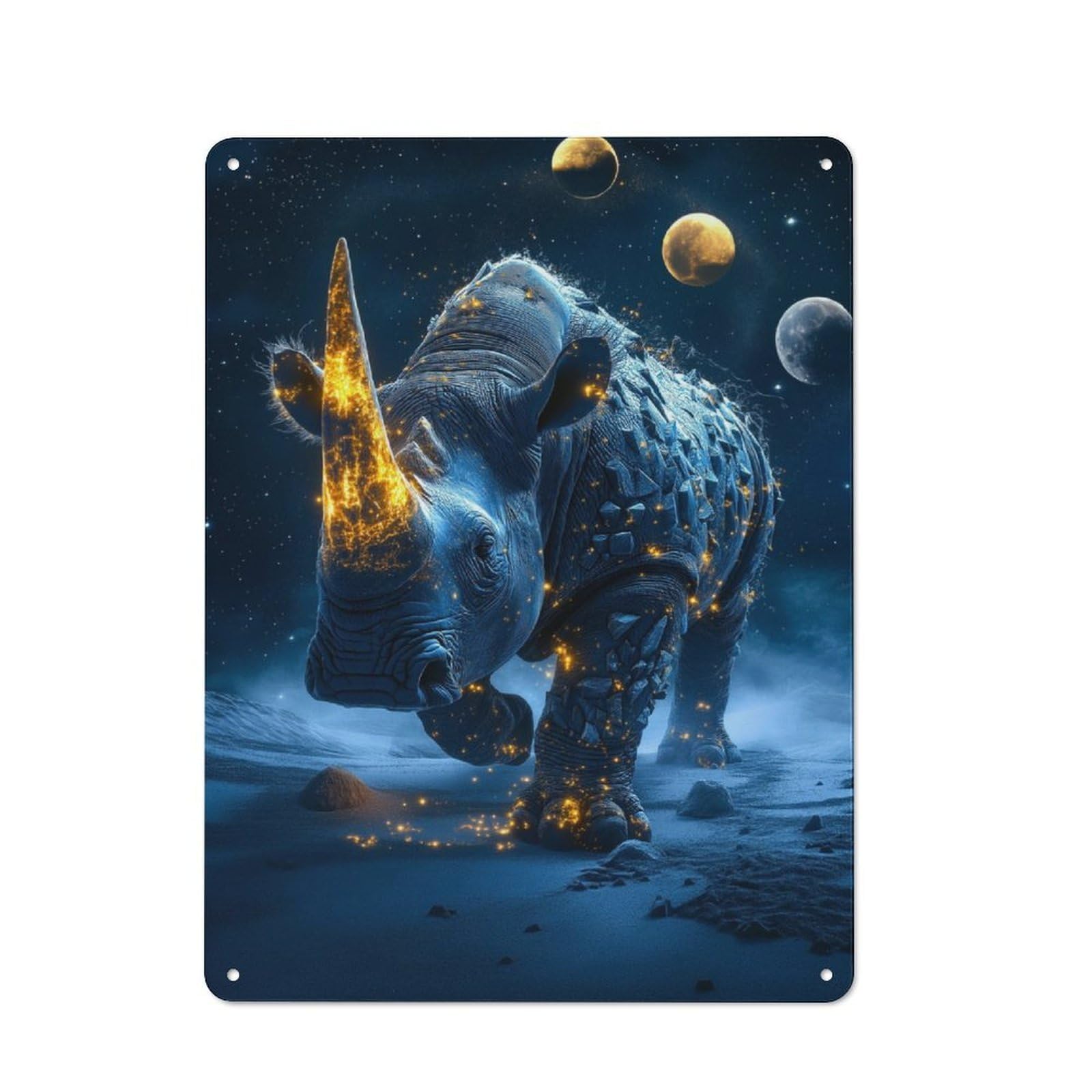 Junmoney Glowing Rhino Under Stars Vintage Tin Sign 40X30cm For Pub Or Café, For Everyday Room Decor With A Vintage Look