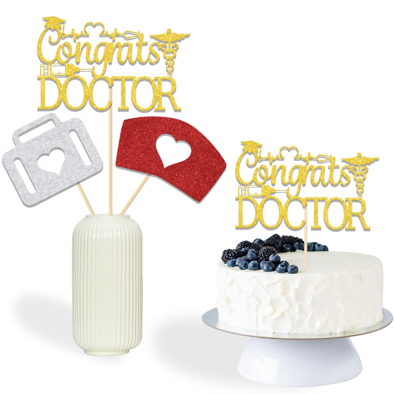 Doctor Graduation Party Decor Kit - 15 Medical School Grad Centerpiece Sticks & Table Toppers For Celebration