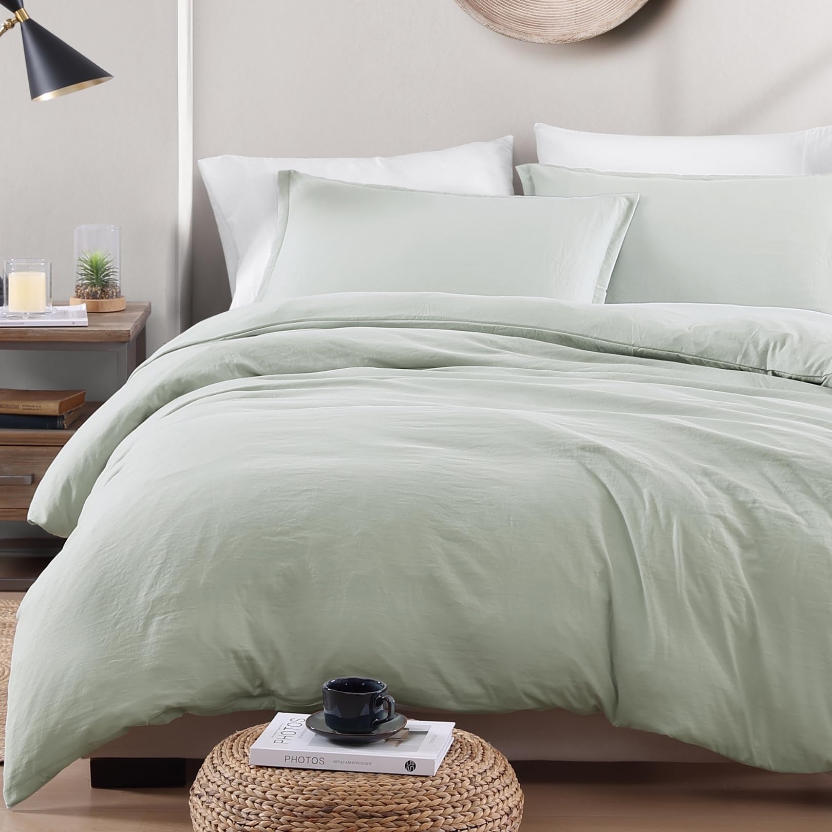LANE LINEN 3-Piece Single Bedding Set - Pre-Washed Microfiber Duvet Cover, Fitted Sheet, and Pillowcase – Cozy and Durable (Mineral)