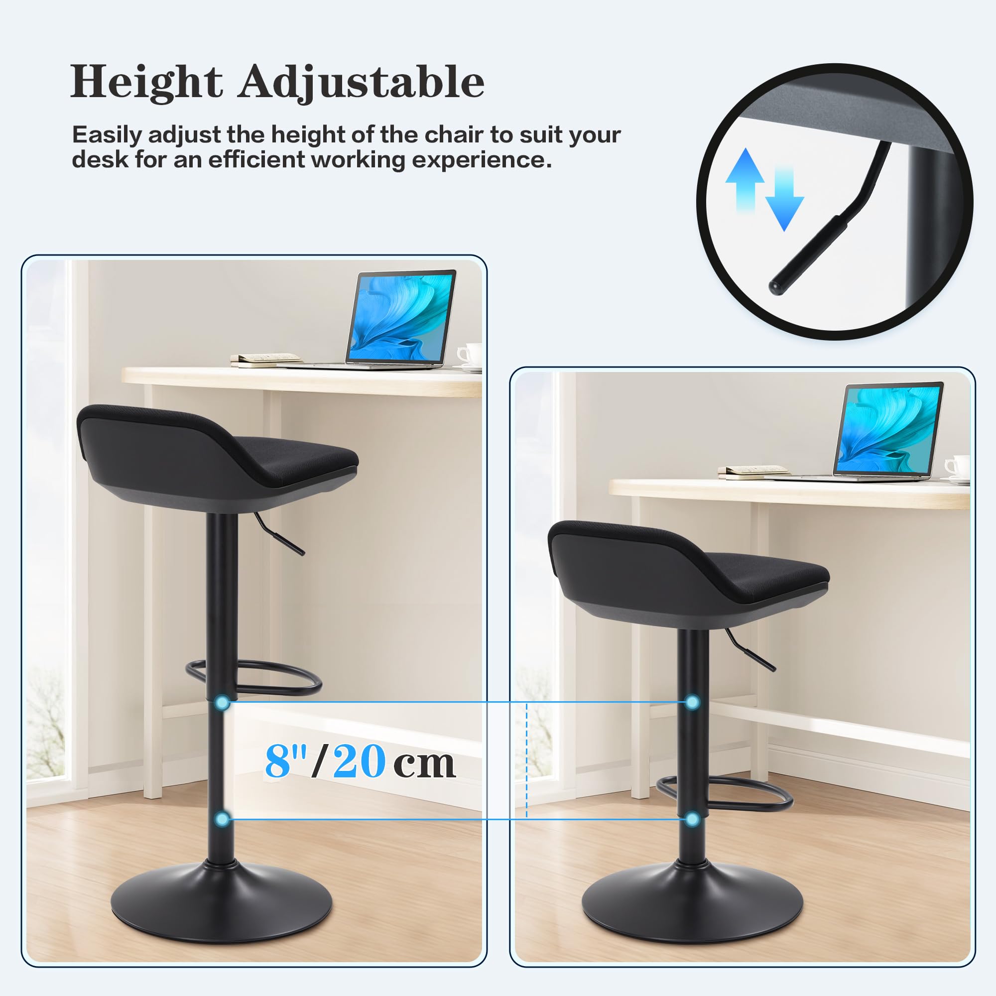 IWMH Stehhocker Höhenverstellbar, Ergonomische Stehhilfe, 360° Drehbar Bürohocker mit Anti-Rutsch Großer Sockel, Niedriger Rückenlehne (Schwarz)
