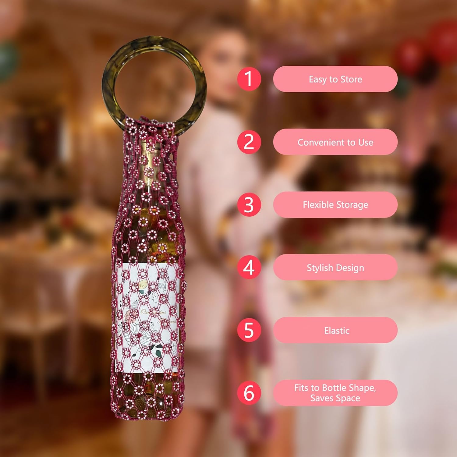 Multifunctional Rhinestones Storage Bag for Wine Bottles and Small Items Bottle Holder for Travel and Daily Use Gift Wine Bag