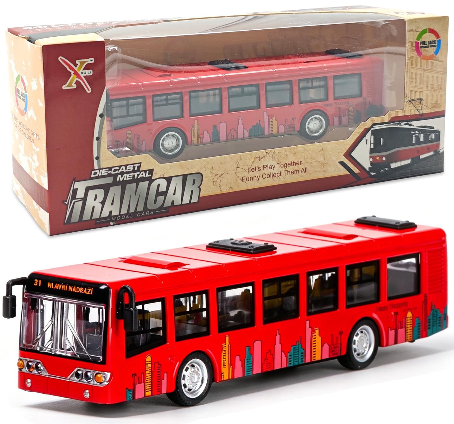 Spiritzohic Bus Car, Play Vehicles Bus Model Car Pull Back Vehicle Alloy Diecast Vehicles Mould Pull-Back Buss Cars Model Mini Friction Powered City Play Vehicle Gift for Birthday Carnival(Red)