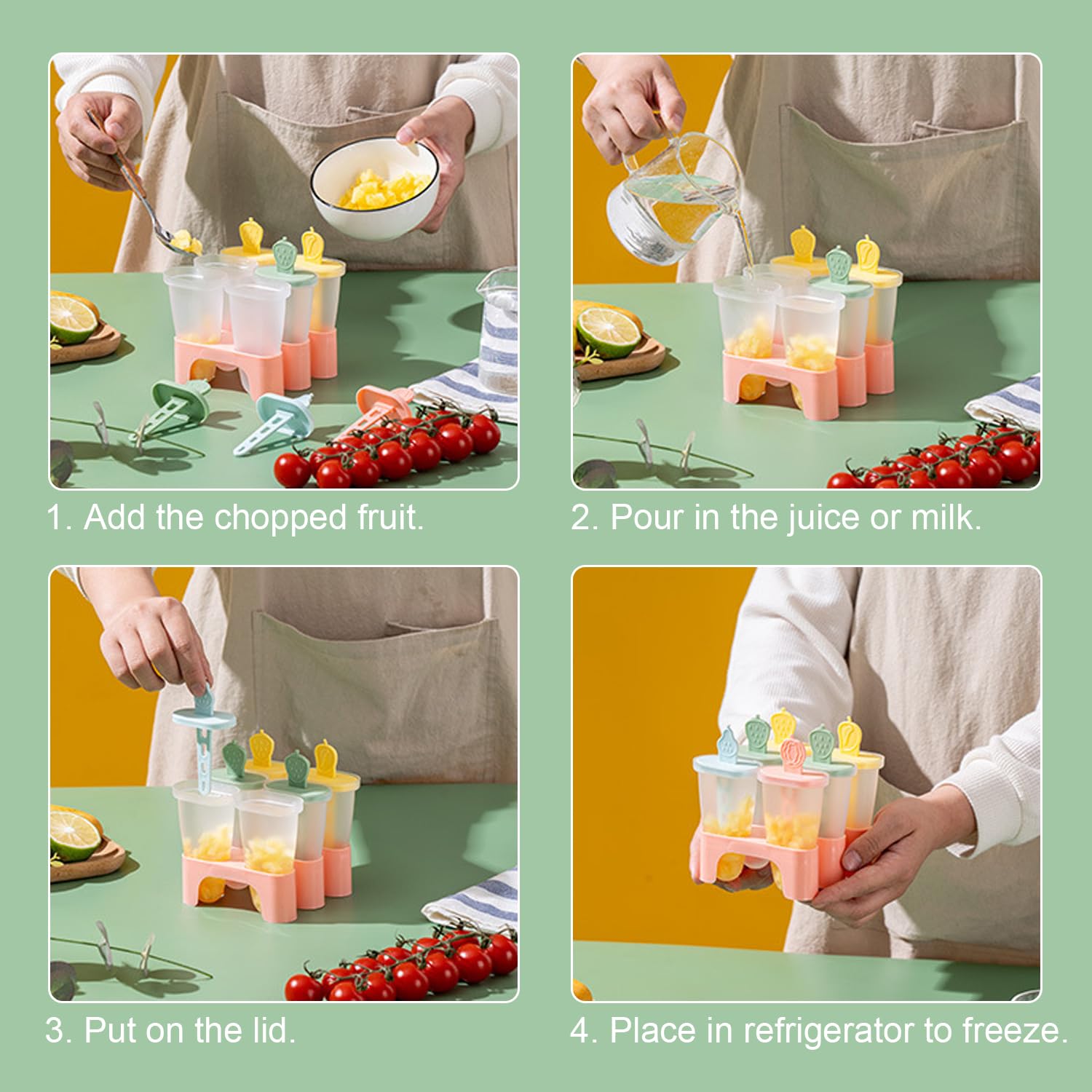 Set Di 6 Stampini Per Ghiaccioli In Silicone Per Alimenti - Colorati, Riutilizzabili, Con Tappo Antigoccia, Per Succo, Yogurt E Frullati Fai Da Te - 4