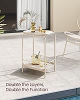 Vista 4 de VASAGLE 2-Tier Outdoor Table, Small Side End Table with Tray Storage, Bedside Nightstand for Living Room, Bedroom, Modern Style, Cream White