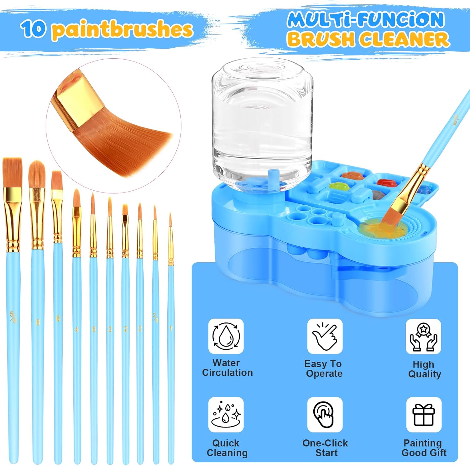 Art Painting Kits, Paint Station, Including Upgraded Paint Brush Cleaner, 20"X16" Silicone Painting Mat, 12 Colors Acrylic Paint Set and 10 Paint Brushes, Painting Supplies Kits(Blue) - Image 5