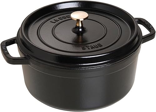 STAUB Horno holandés de hierro fundido de 5.5 cuartos de galón, hecho en Francia, sirve 5-6, negro mate