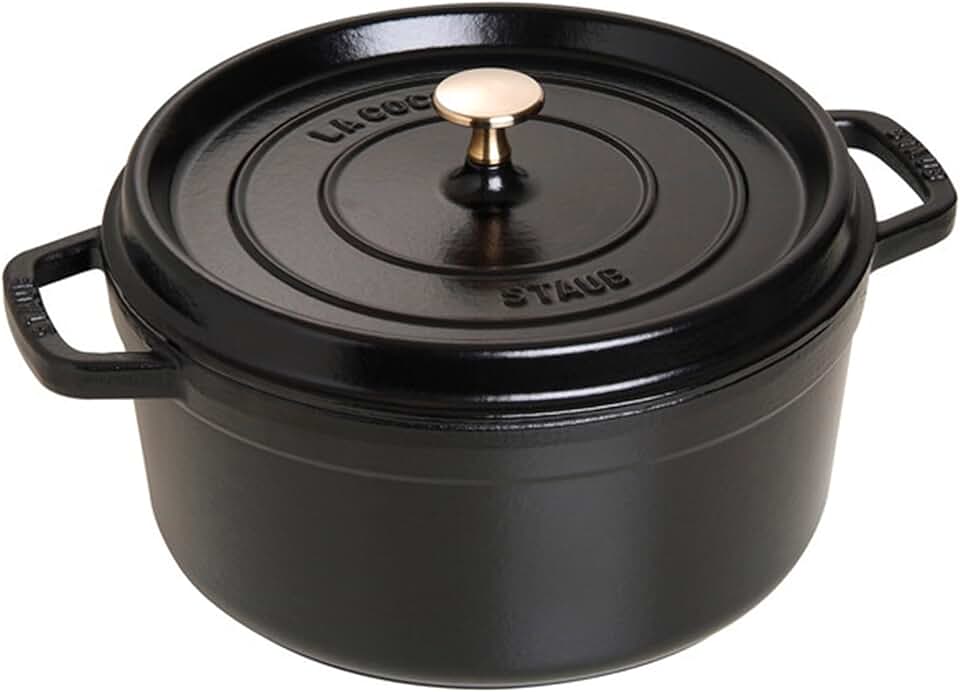 STAUB Cast Iron Round Cocotte, Dutch Oven, 5.5-quart, serves 5-6, Made in France, Matte Black