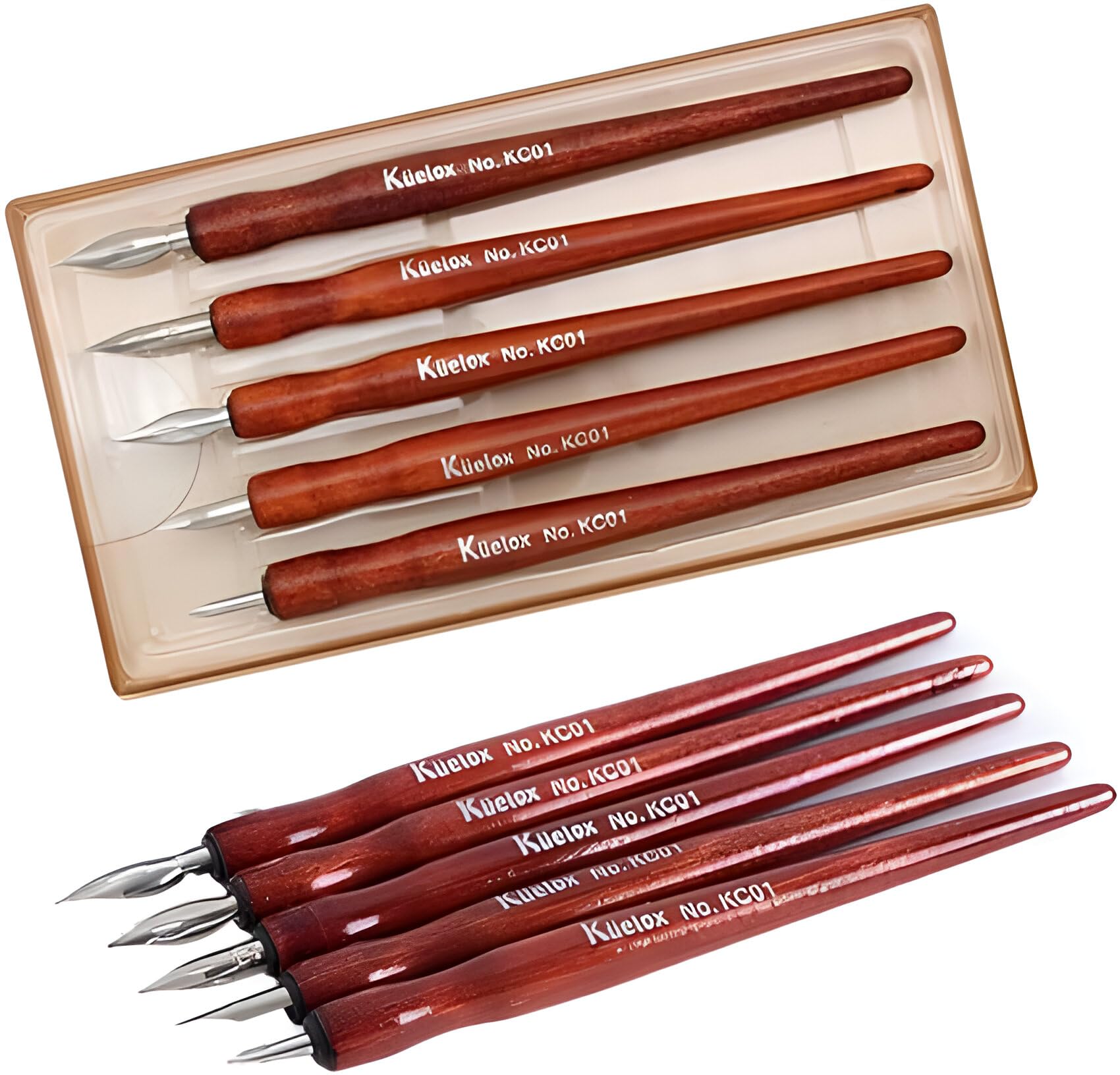 VINTAGER Comic Dip Pen Set, 5 Wooden Pen Handler Artist Cartoon Pen Set Calligraphy Dip Pens with 5 Nibs for Comic/Calligraphy/Word Art/Pen and Ink Drawing