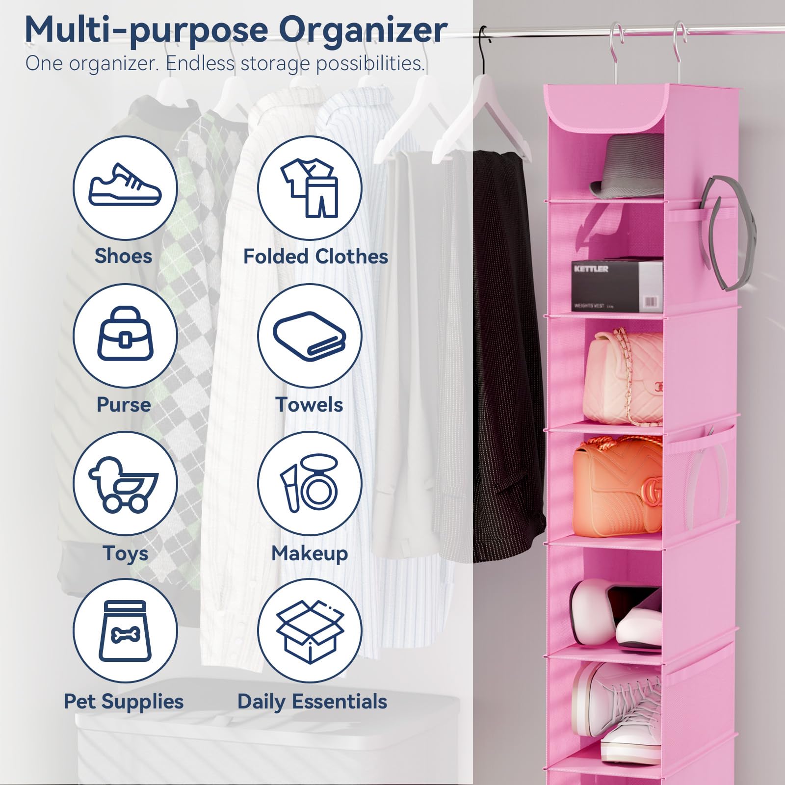Whitmor 10-Shelf Tissu à Suspendre en Maille Filet Organiseur de placards W/Poches pour Accessoires, Rose