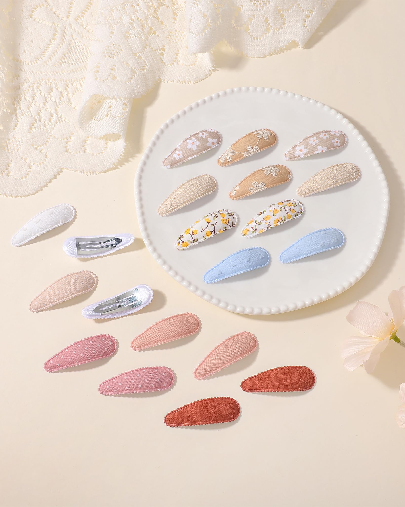 Lot de 20 pinces à cheveux de 5,6 cm, avec motif floral, antidérapantes, serrées sous pression, épingles à cheveux fleuries-Couleur solide légère + couleur imprimée