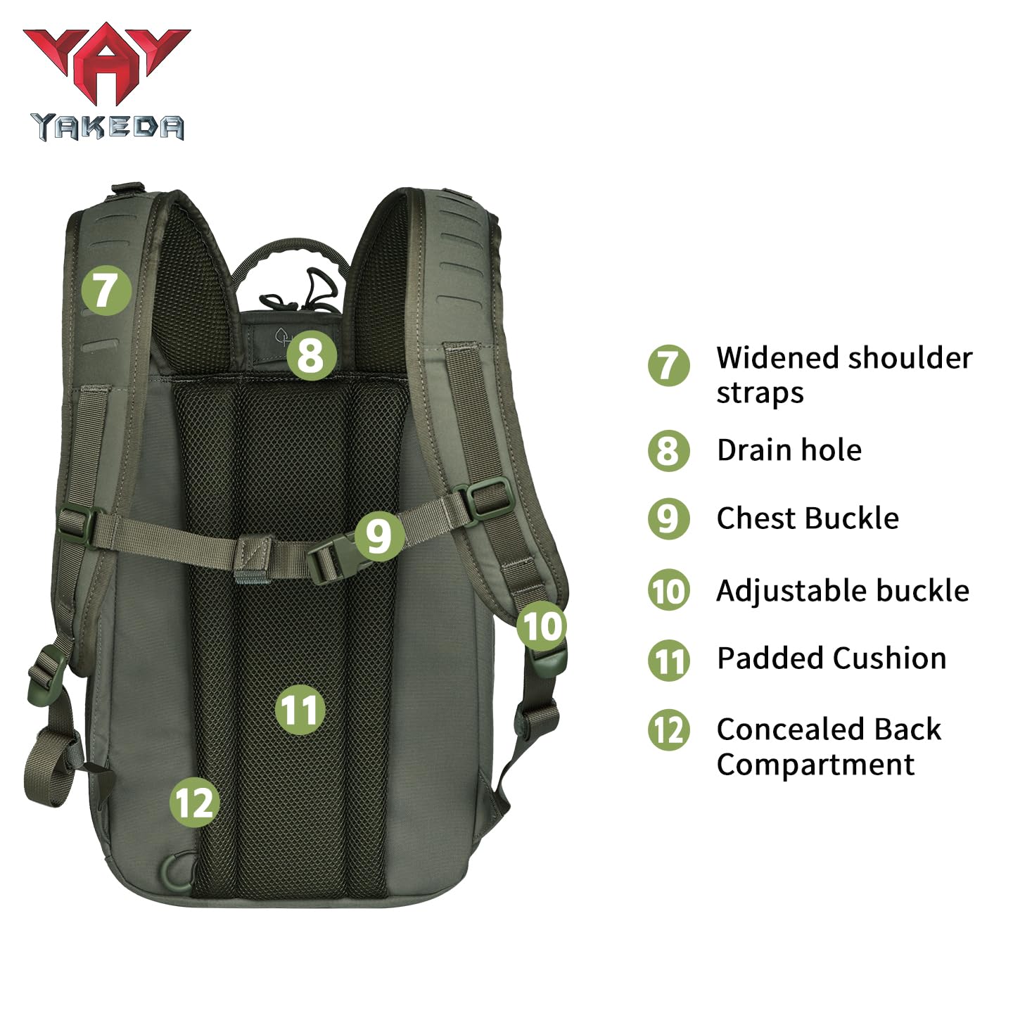 vAv YAKEDA 500D NylonTactical Military Backpack for Men,Fit 12.6-15.6 inches Laptop, Daily Bag for Hiking,hunting,running (Green)
