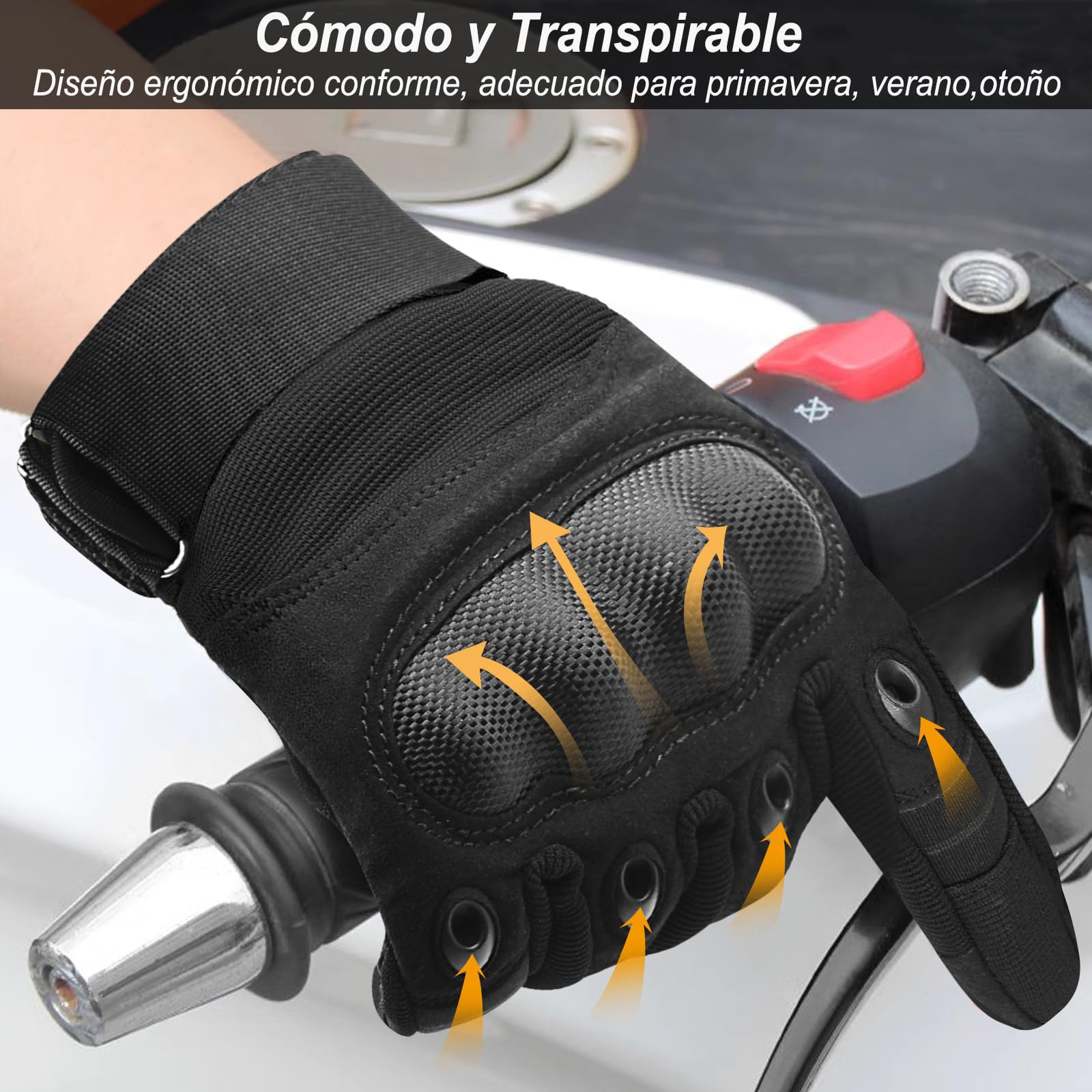 Guantes de Moto para Hombre, Guante de Verano para Pantalla Táctil con Nudillos Duros, Guantes Protectores para Airsoft Motocross Scooter Ciclomotores ATV Paitball Bicicleta de Montaña