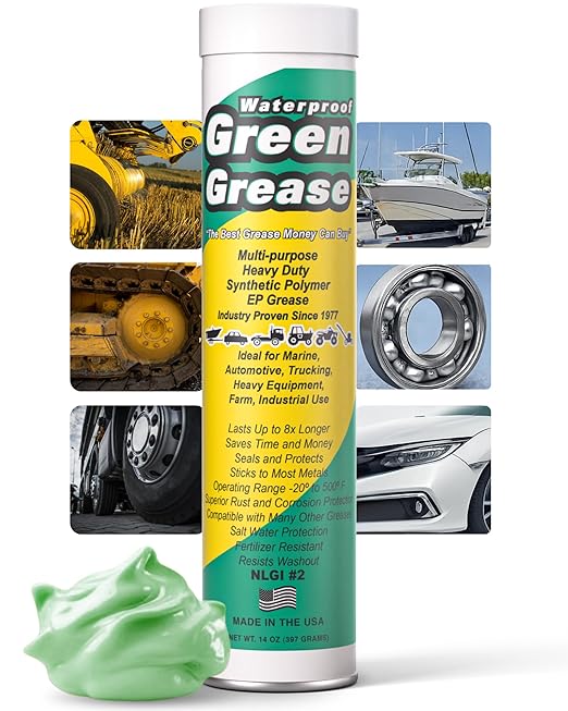 Ultra Heavy Duty Green Grease Tube (14oz - 1 Pack) - NLGI 2, High Temp, Waterproof Marine Grade, Rust Resistant Wheel Bearing Grease for Grease Gun - Marine, Auto, Farm & Home Use - American Made