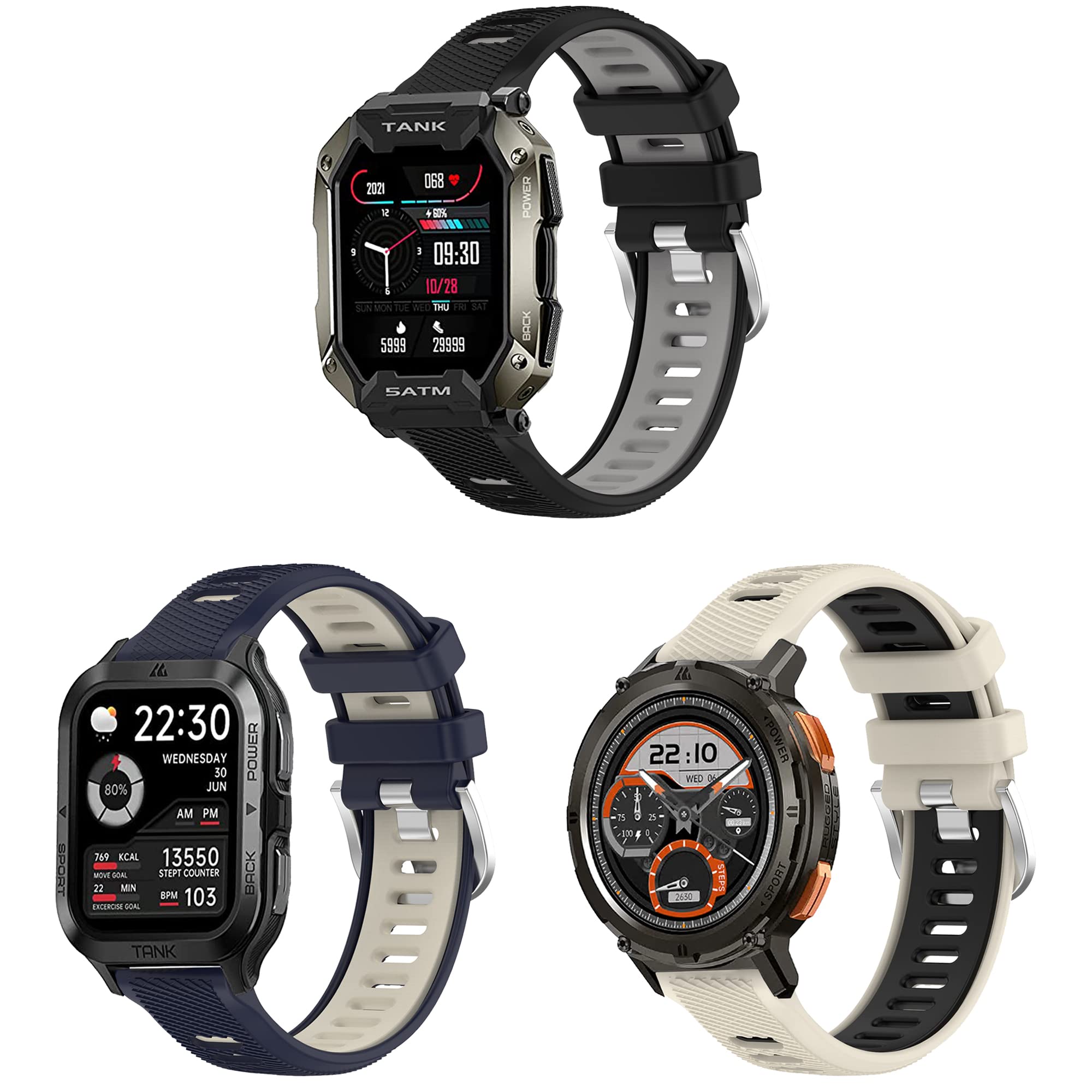 FitTurn Wrist Strap Compatible with KOSPET Tank M1 Pro/M1/M2/T2 Smart Watch Bands, Replacement Wristband Compatible for AMAZTIM C20 Pro/C20/M2/T2 Soft Silicone Watch Band Adjustable Wristband Bracelet