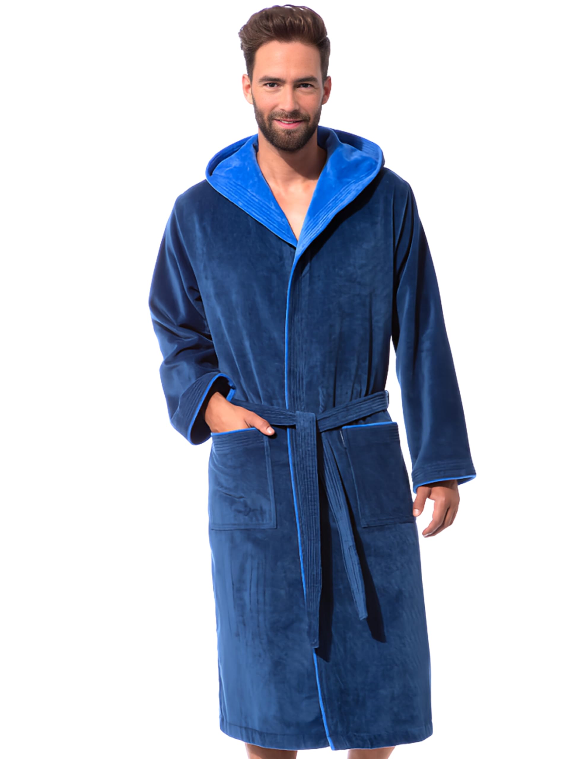 MorgensternDressing Gown Men 100% Cotton Hood Luxury Velvet Terry BathrobeOEKO-TEX STANDARD 100