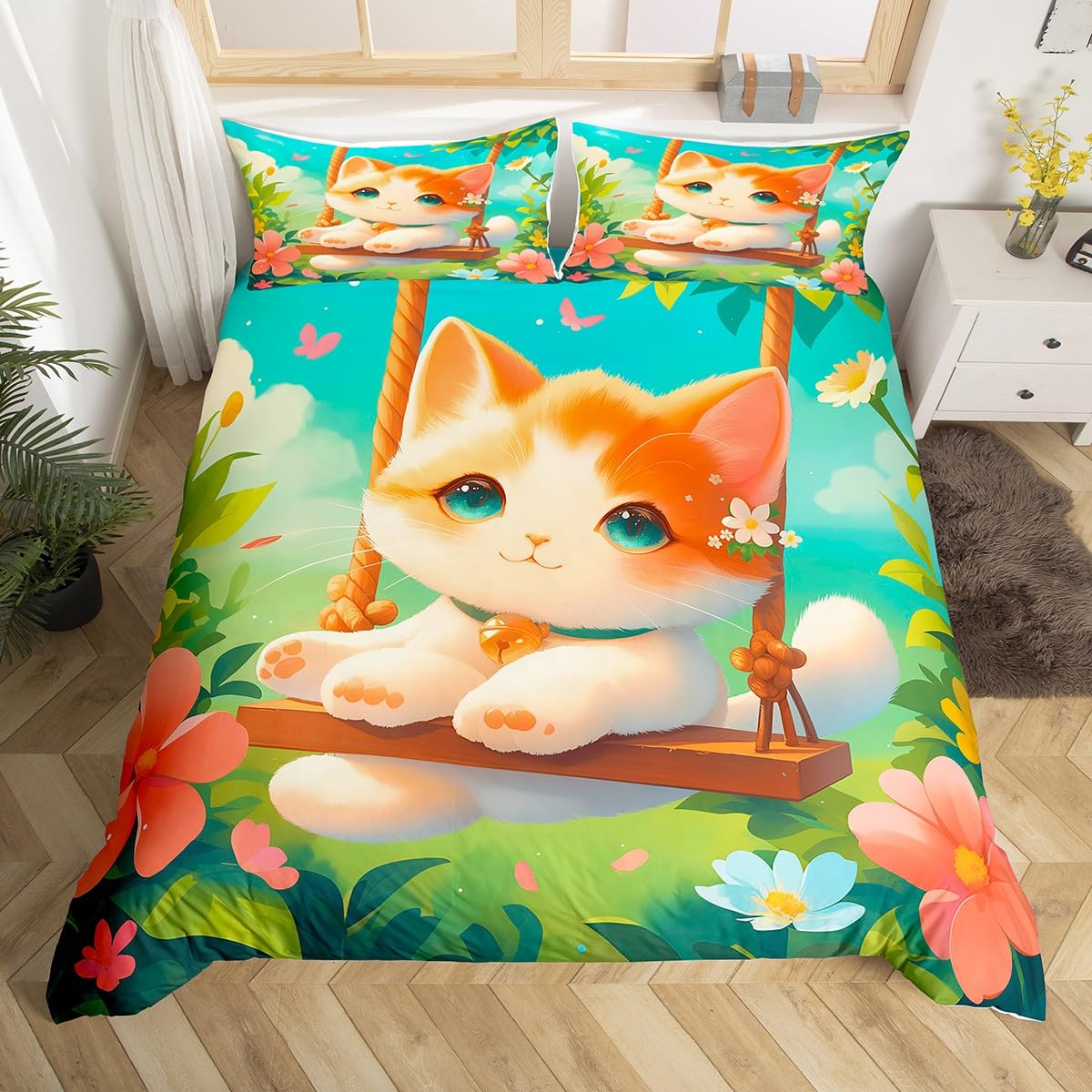 Housse de couette chat et nature orange pour illuminer la chambre des enfants