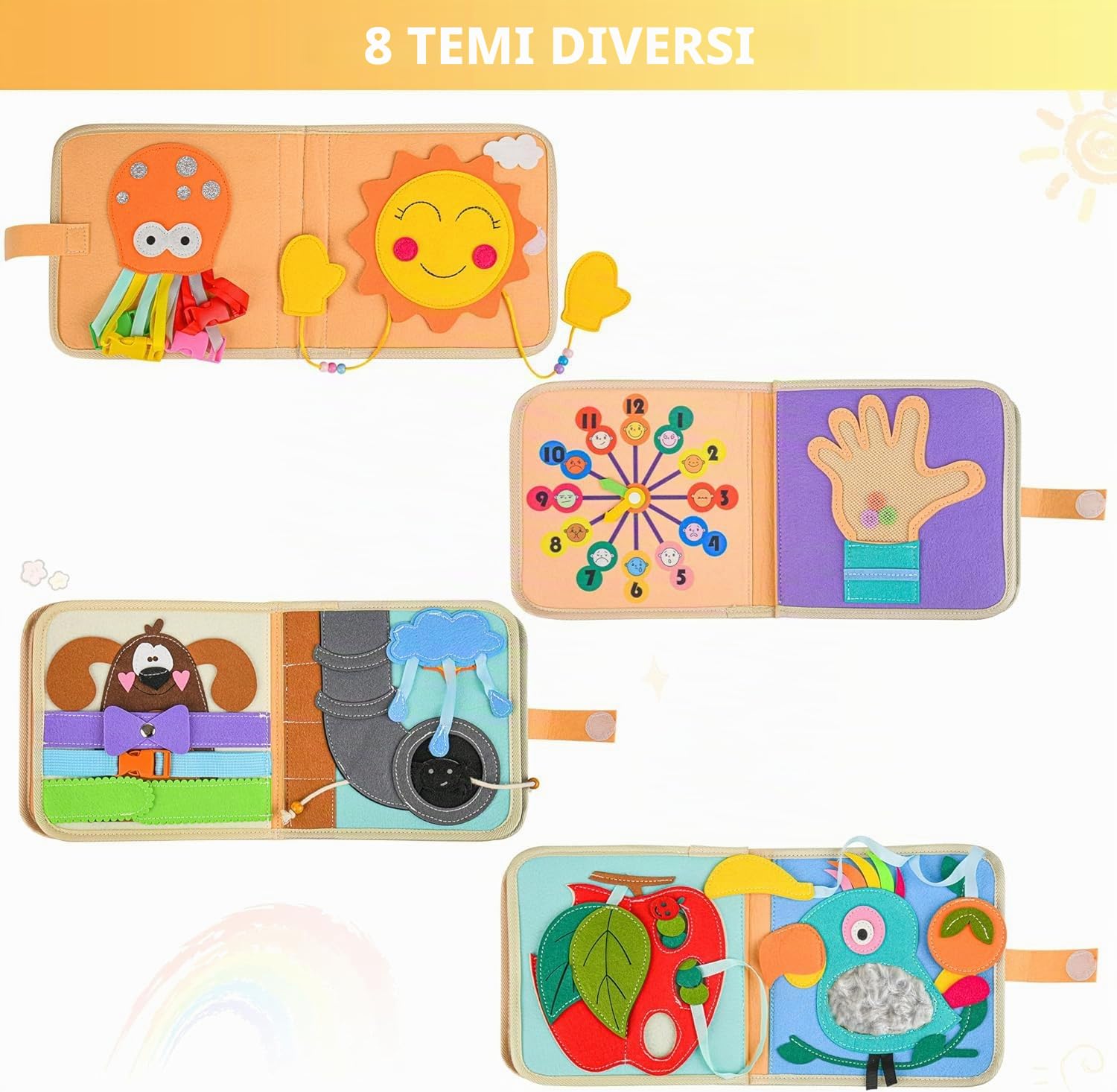 Quiet Book a partire da 1 anno | Libro di stoffa per bambini | Libro di feltro Montessori | Libri per bambini in morbido tessuto per l'apprendimento precoce delle competenze di vita Giocattolo