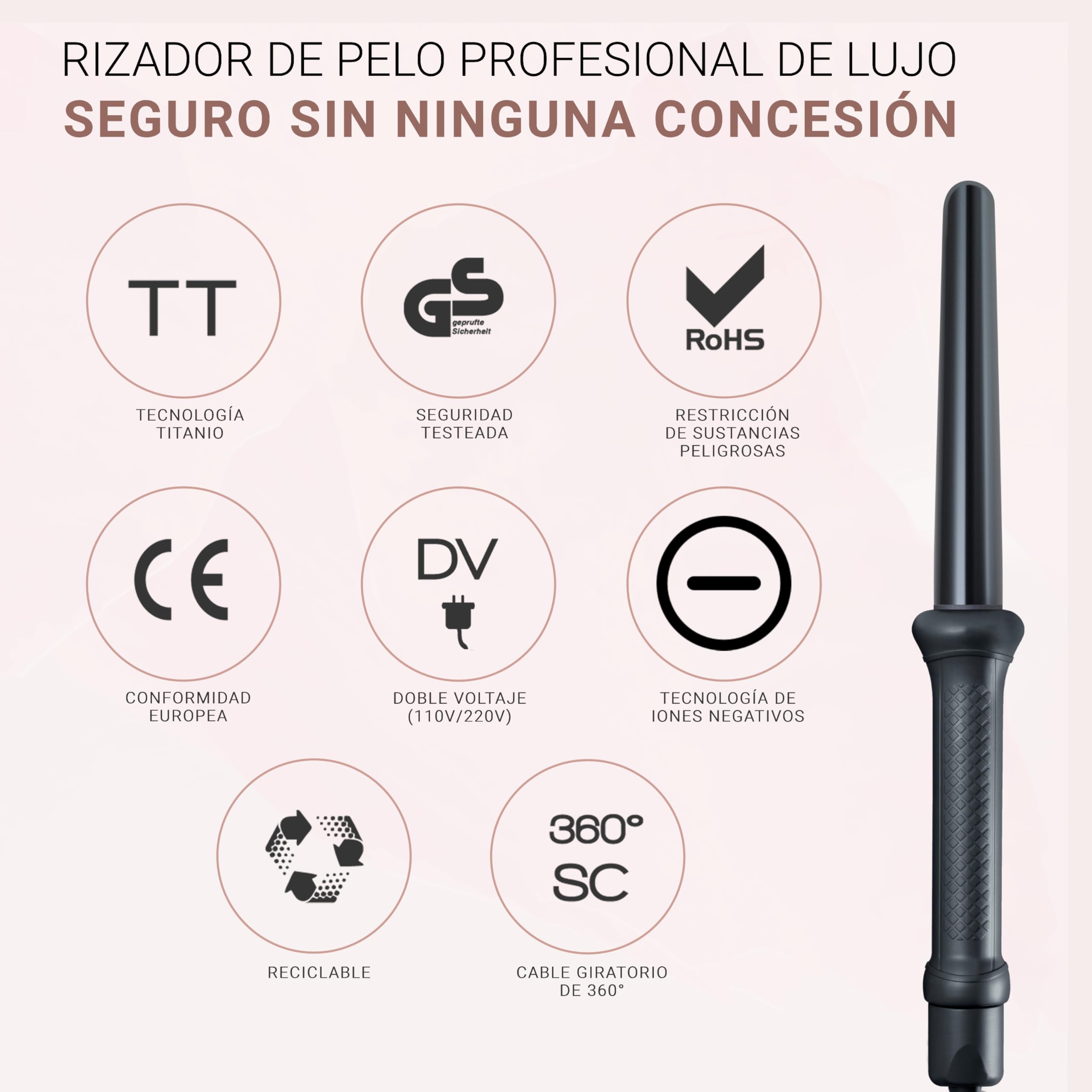 Golden Curl Rizador de Pelo Profesional 18mm-25mm Moldeador Ondulador de Cabello para Ondas y Rizos