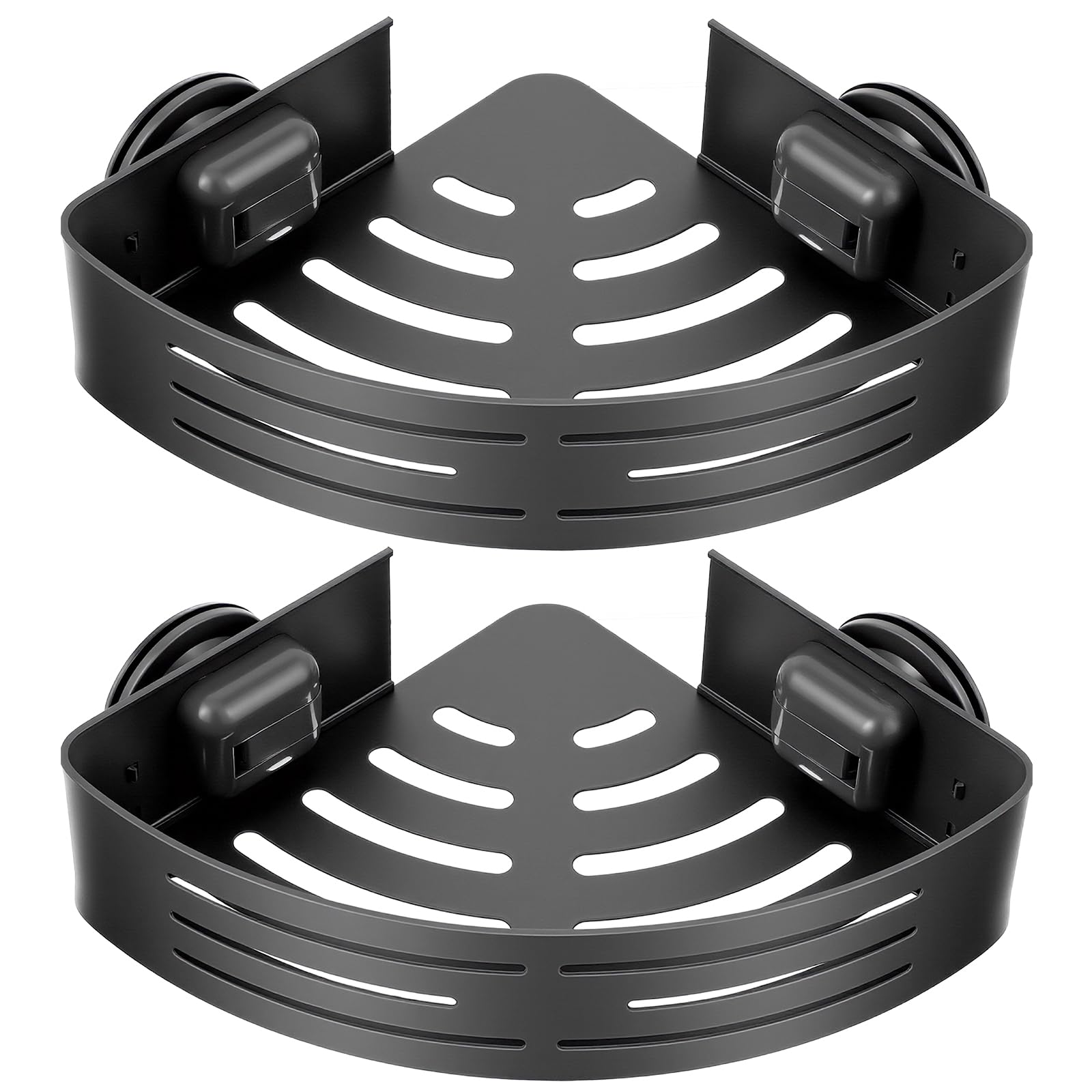PercyEffie 2 Pack Corner Shower Caddy Suction Cup Rust-proof aluminum alloy With 4 hooks No drilling required Removable
