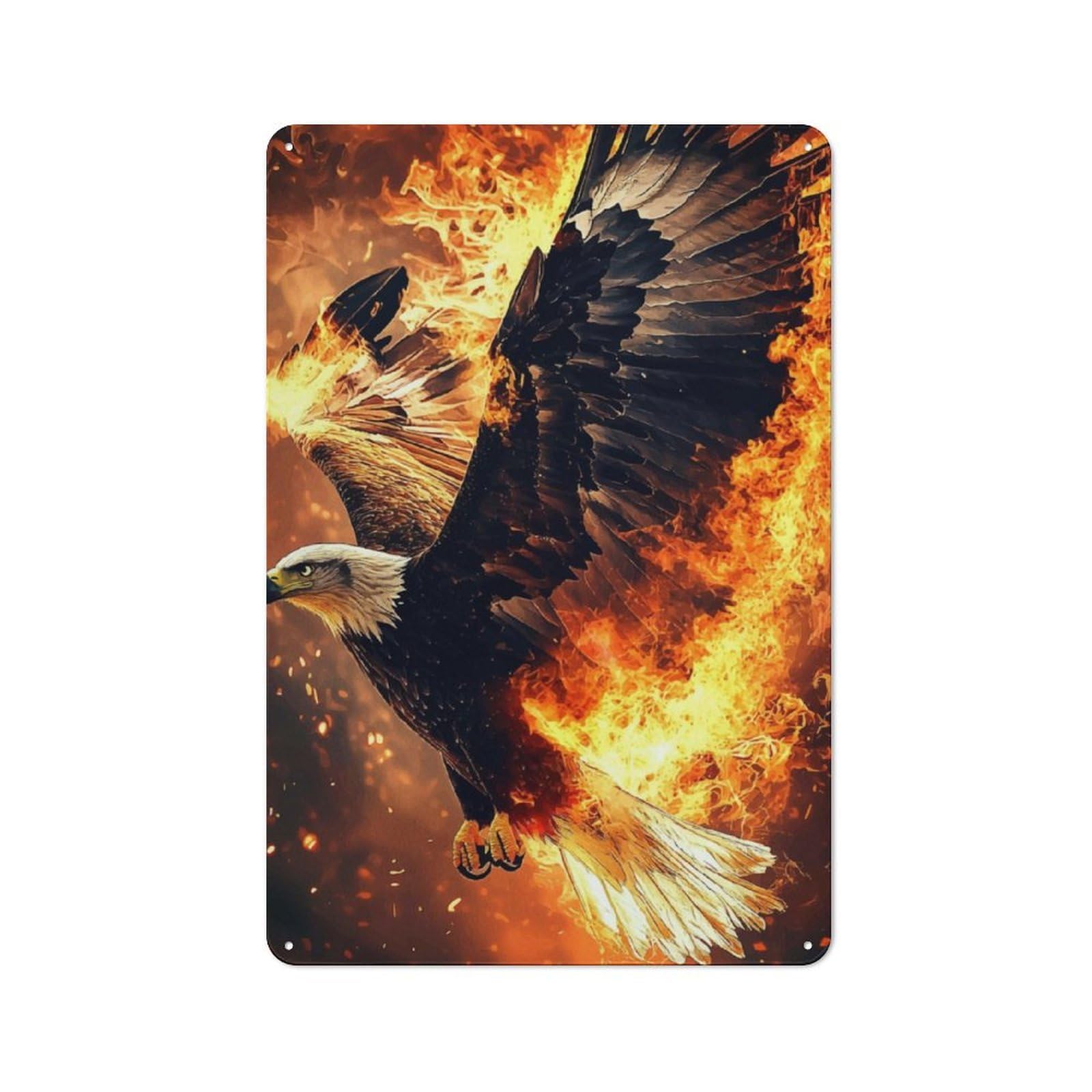 Junmoney Fiery Eagle Tin Wall Plaque 30X20cm With For Man Cave Or Games Room, A New Home Present For Leisure-Room Decor Enthusiasts