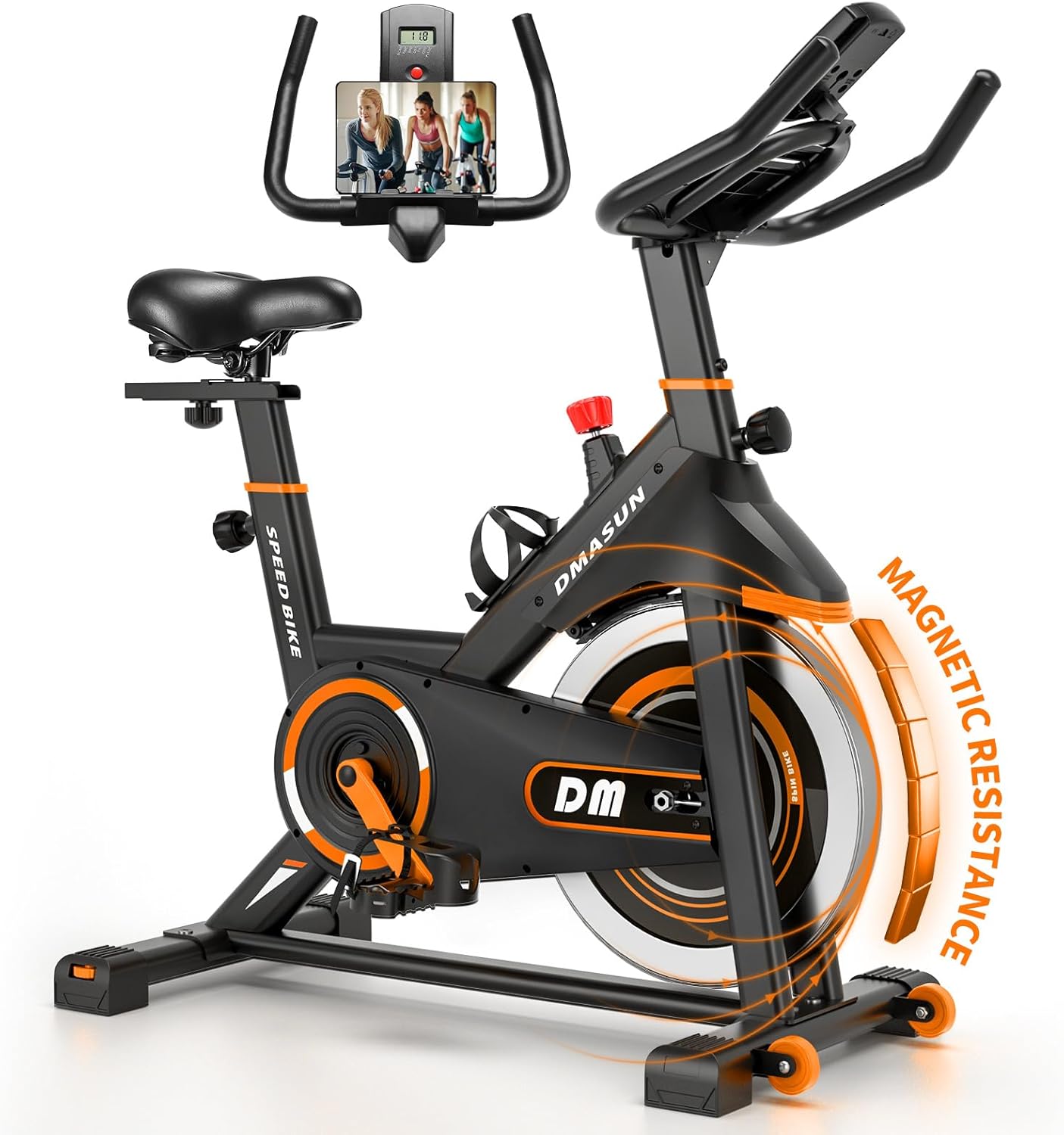 DMASUN Exercise Bike, Silent Magnetic Resistance Stationary Bike for Home with 330 LBS Capacity, Pedals with Anti-loosening Nuts, Indoor Bike with Comfortable Seat Cushion, Digital Display with Tablet