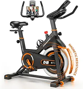 DMASUN Exercise Bike, Silent Magnetic Resistance Stationary Bike for Home with 330 LBS Capacity, Pedals with Anti-loosening Nuts, Indoor Bike with Comfortable Seat Cushion, Digital Display with Tablet