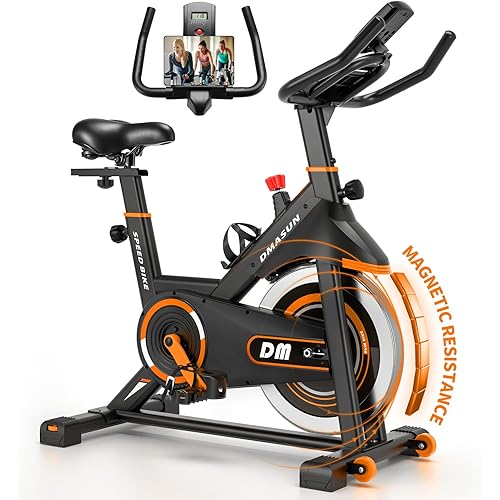 DMASUN Exercise Bike, Silent Magnetic Resistance Stationary Bike for Home with 330 LBS Capacity, Pedals with Anti-loosening Nuts, Indoor Bike with Comfortable Seat Cushion, Digital Display with Tablet Holder