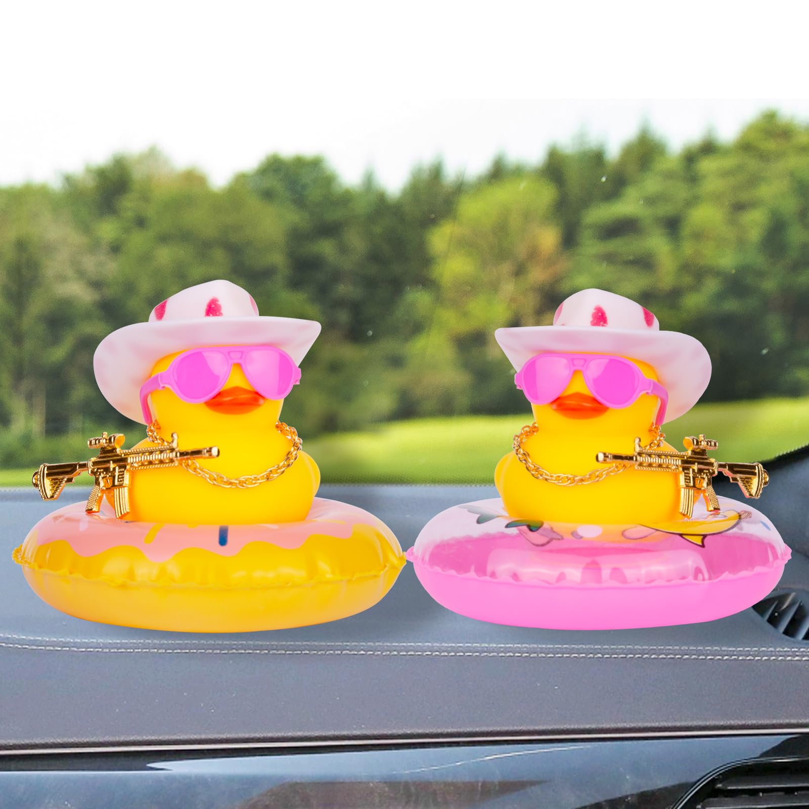 2 Canards En Caoutchouc Décoratifs - Cowboy Avec Accessoires (Chapeau, Lunettes) - Pour Voiture, Bureau, Cadeau
