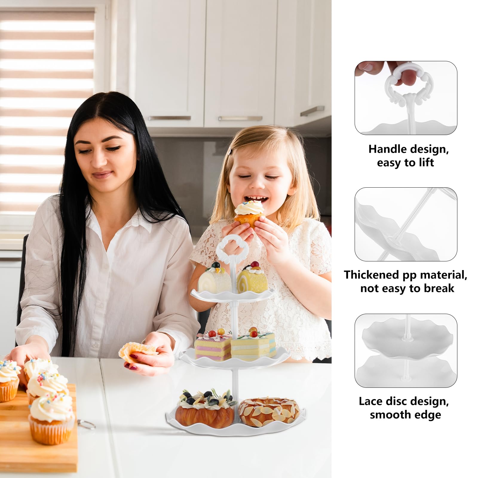 Paquete de 6 soportes para tartas, soporte para cupcakes de 3 niveles, soporte de plástico para tartas de 33 cm de altura, soportes reutilizables para té de la tarde para boda, cumpleaños