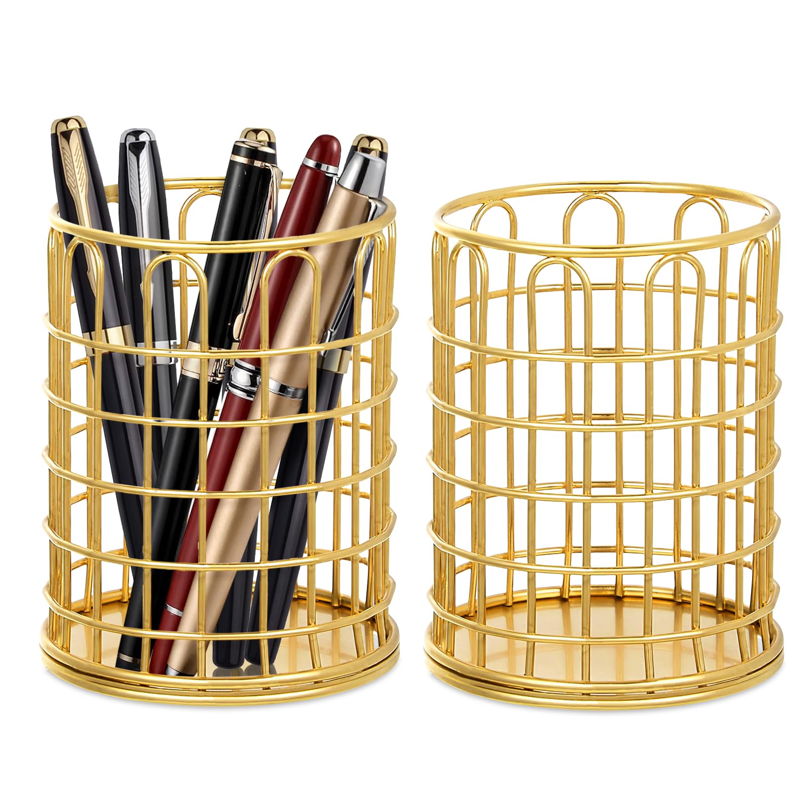 2PC Gold Pen Holder for desk Metal, Multi-functional office supplies storage & organisation, perfect for office/home/dressing table - Ideal for students and white-collar workers, 10*8*8cm