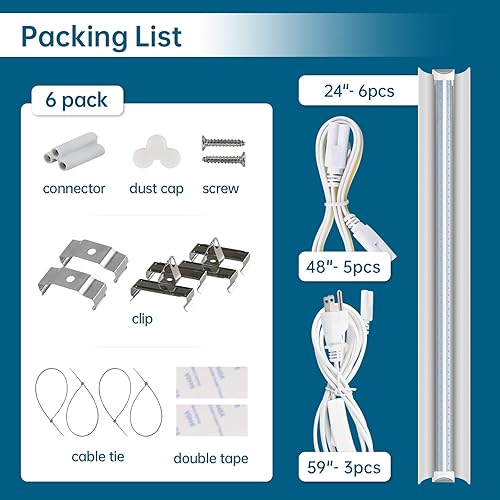 Miniatura 8 de Barrina Luz para plantas, 144 W (6 x 24 W, equivalente a 800 W), 2 pies T8, súper brillante, luz LED de espectro completo, lámpara de cultivo