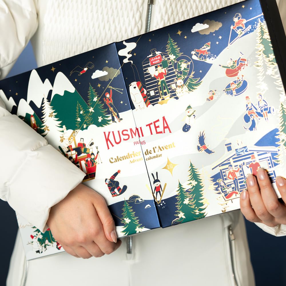 Kusmi Tea - Calendario de Adviento - Té Orgánico - 24 Sorpresas - Tés negros, verdes blancos y infusiones - Ideas de regalos - Bolsitas de té, miniaturas y accesorios (Frosty Christmas)