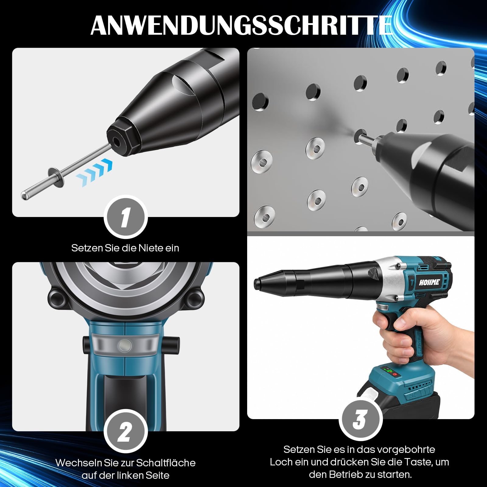 Akku Nietzange für Makita 18V, 20,000N Akku-Nietmutternpistole Nietpistole
