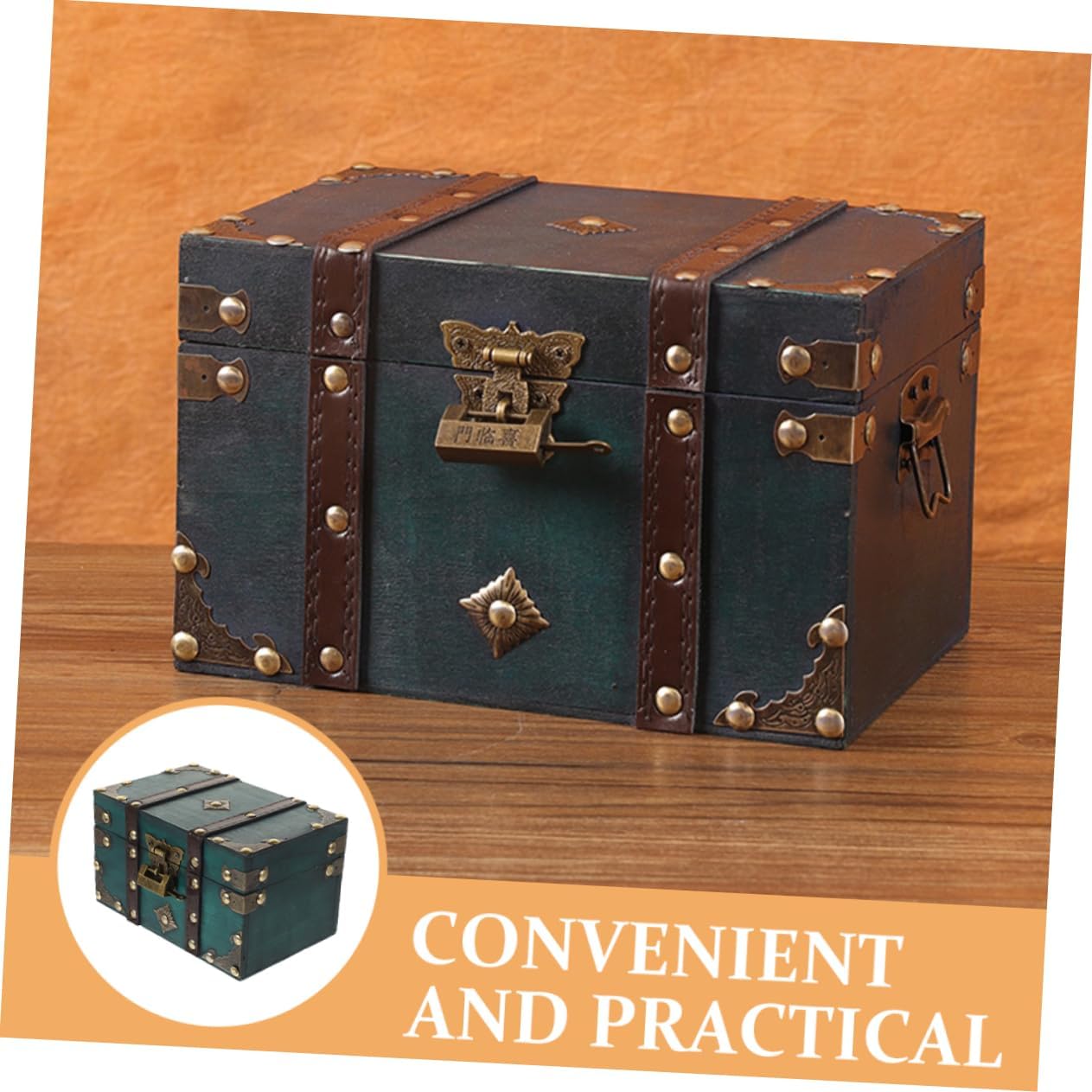 Cabilock Lockbox Vintage Wooden Design Jewelry Storage Home Shop Organizers Treasure Chest