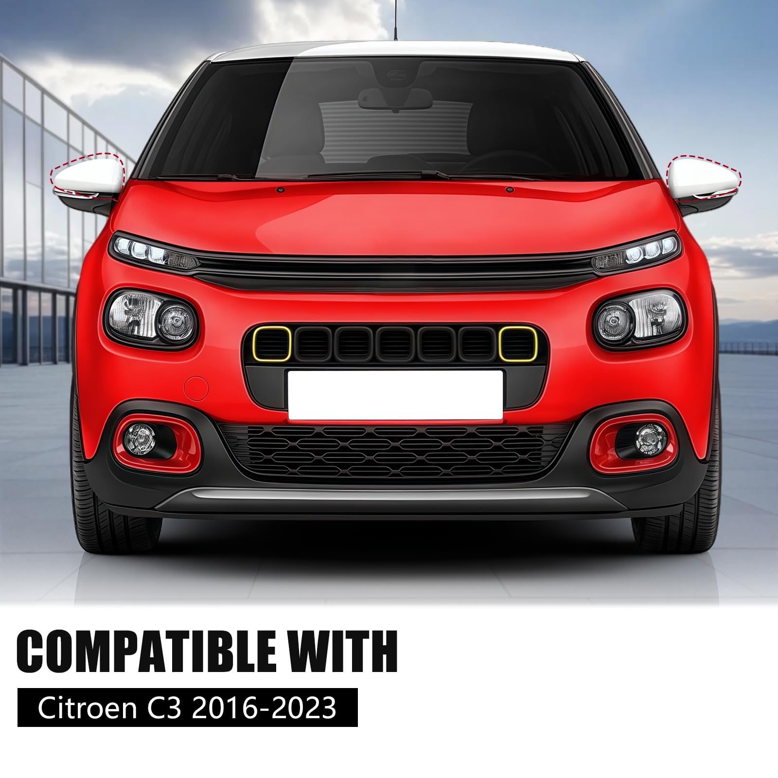 1 Par Capuchon de Rétroviseur Remplacement pour Citroen C3 2016-2023, Coque Retroviseur Exterieur De Voiture Couvercle Capuchon de Retroviseurs (Blanc)