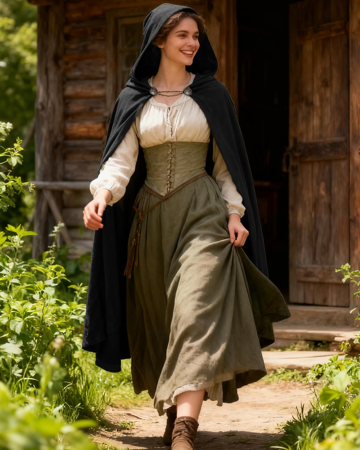 Medieval Hooded Cloak Renaissance Elf Fairy Cape for Ren Faire