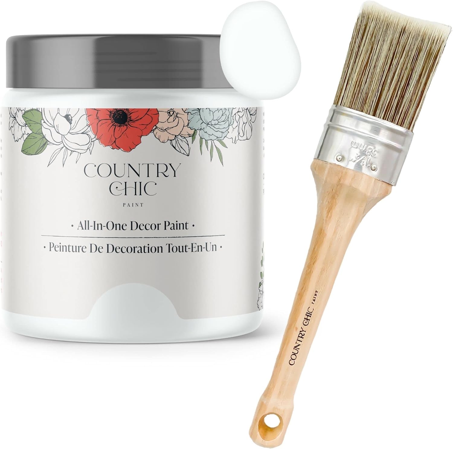 Chalk Style Paint + Paint Brush Bundle - for Furniture, Home Decor, Crafts (Color: Simplicity [pint - 16 oz] - White)