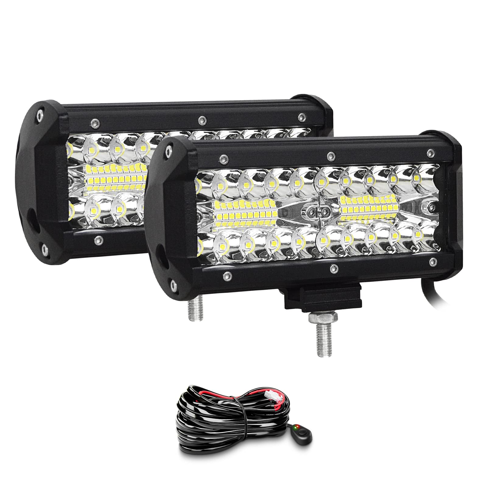 Willpower 2PCS Barra Led 4x4 7 pulgadas 18cm 120W Barra de Luz LED 12V 24V IP67 Impermeable Largo Alcance Faro Led Trabajo Focos Led 6000k para 4x4 Tractor Coche Camion Barco Offroad