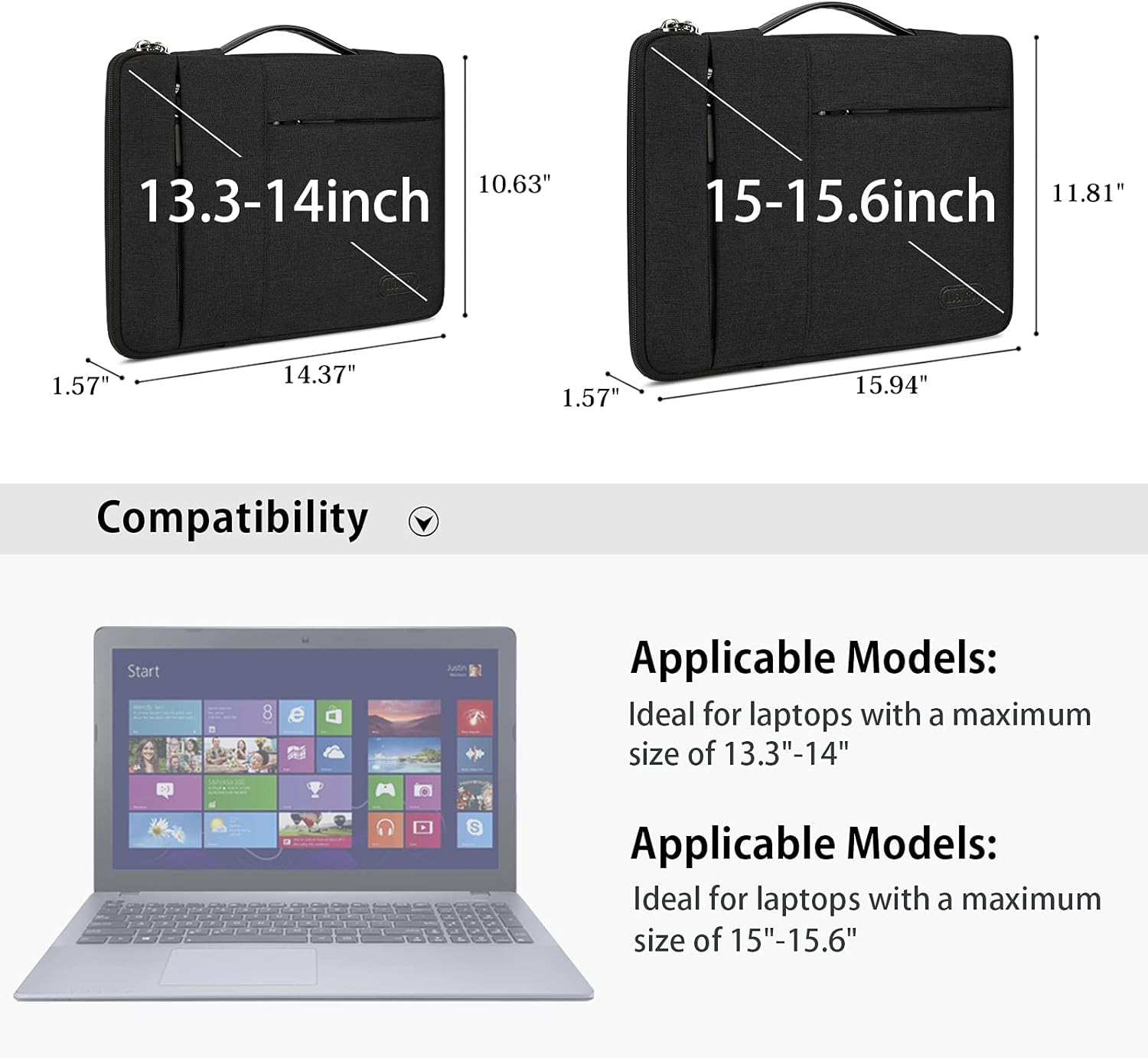 Laptop Sleeve Case 13.3-14 Inch Waterproof Durable Business Computer Carrying Bag Compatible with MacBook Air/Pro HP/Dell/Asus/ThinkPad Notebook Protective Tablet Handle Laptop Bag Black : Electronics