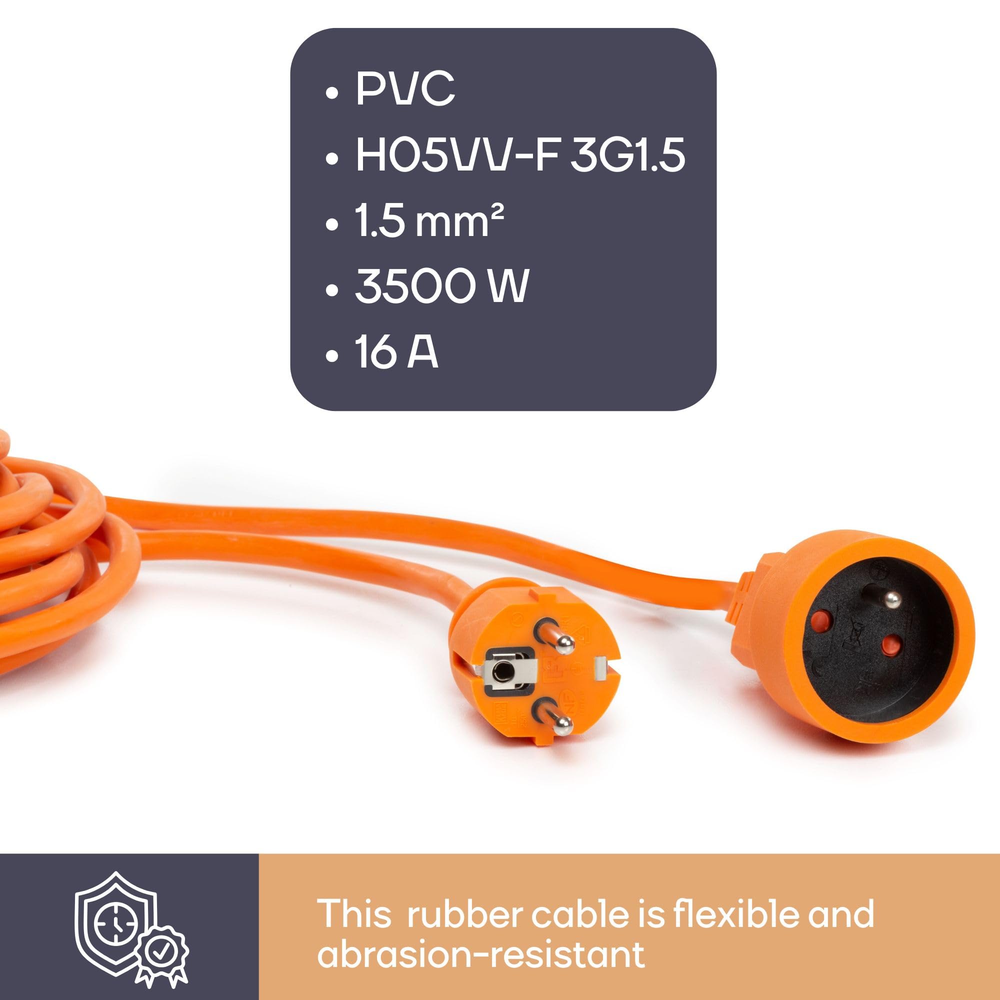 Perel Cavo di prolunga, H05VV-F 3G1.5, 40 m, 16 A/230 V, 3500 W, tipo E/F, per uso interno, PVC, arancione